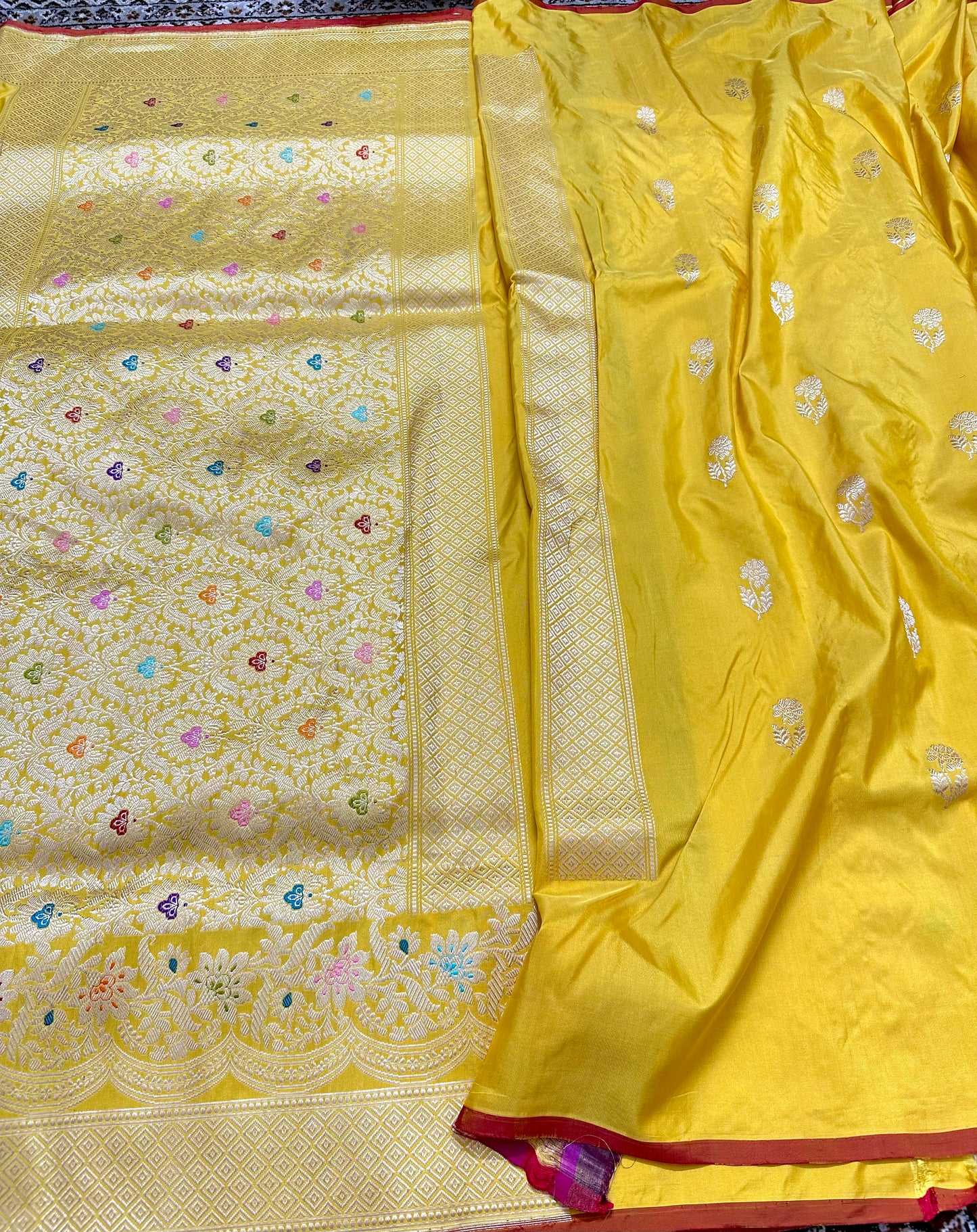 Yellow Designer Handloom Banarasi Katan by Katan Silk Saree