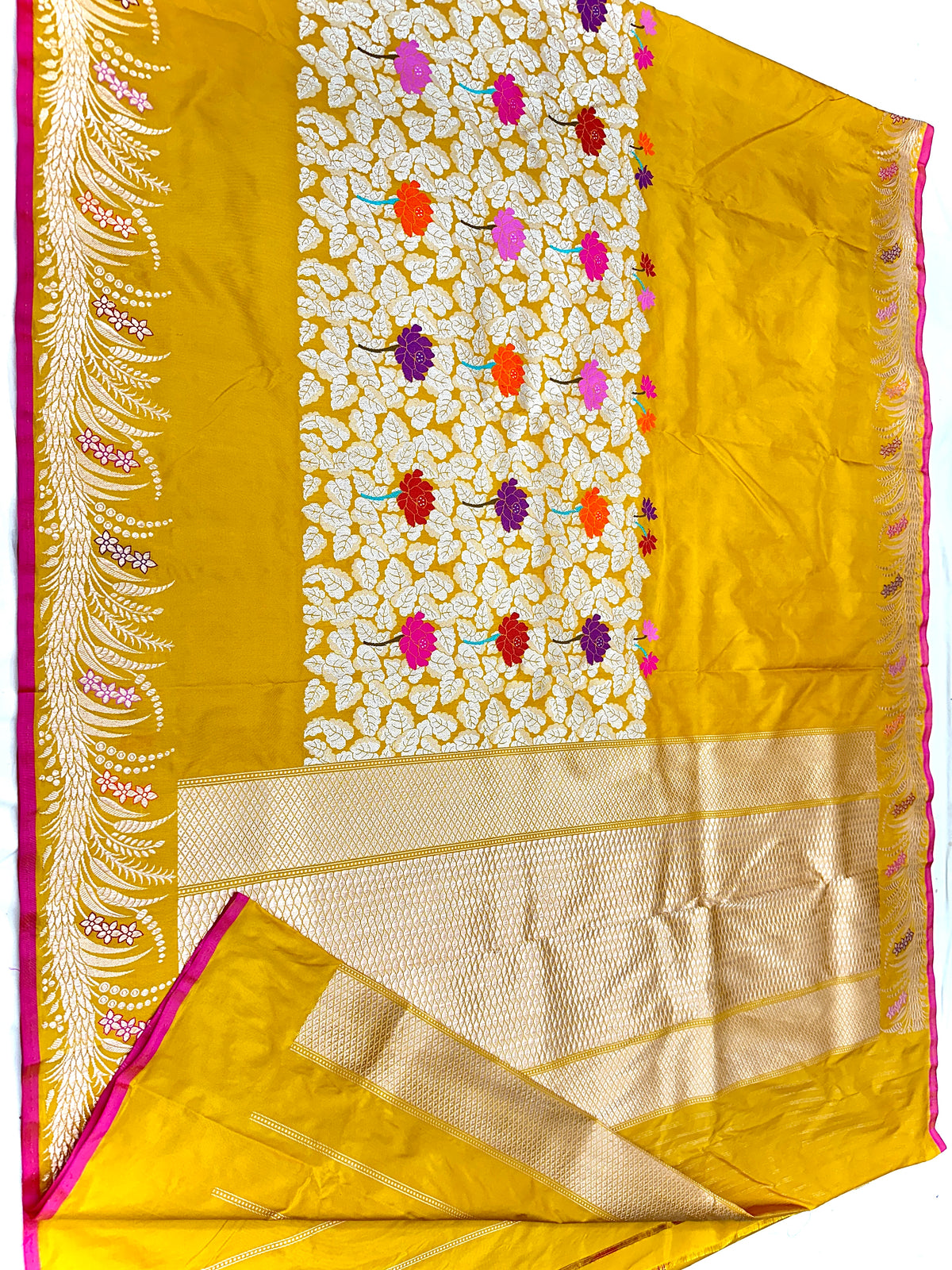 Yellow Skirt Pattern Designer Handloom Pure Banarasi Katan by Katan Silk Kadhwa weave Saree