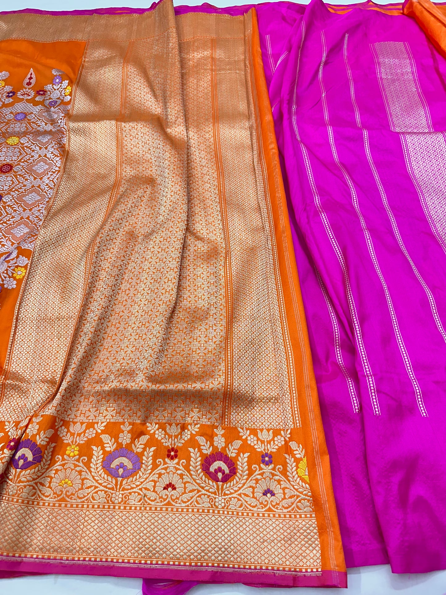 Orange Skirt Pattern Designer Handloom Banarasi Katan by Katan Silk Saree