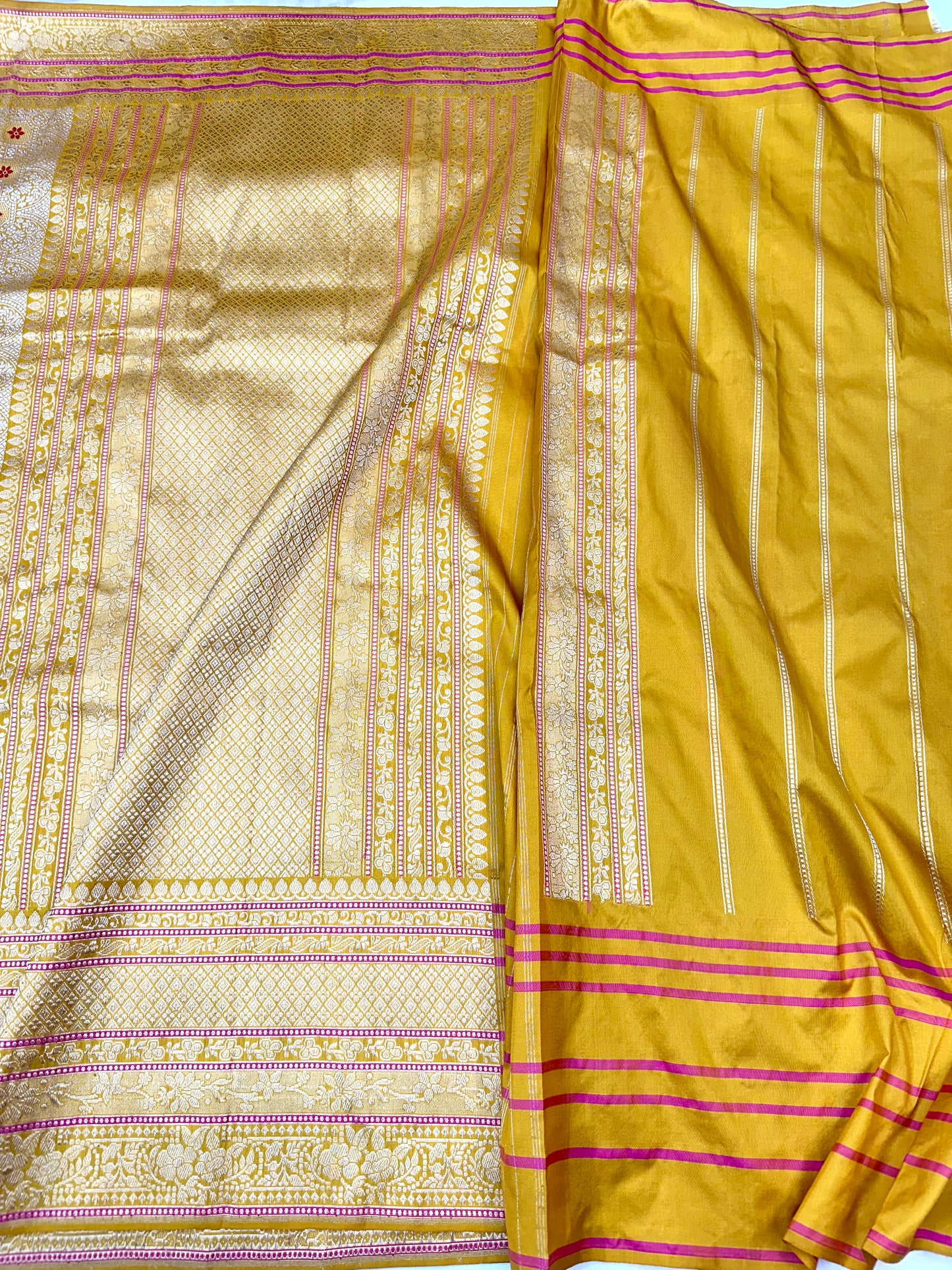Mustard skirt Pattern Designer Handloom Banarasi Katan by Katan Silk Saree