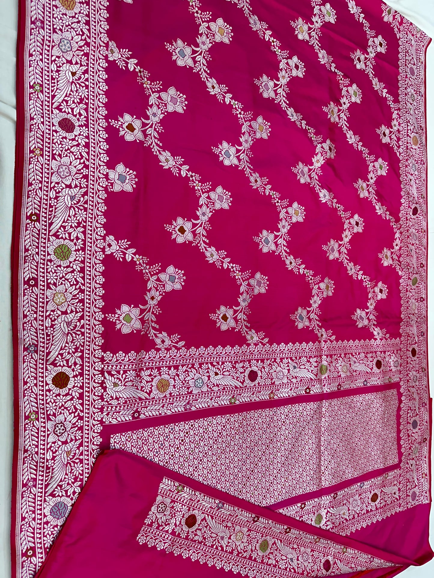 Strawberry Pink Pure Handloom Banarasi Katan by Katan Silk Ektara Kadhwa weave Saree