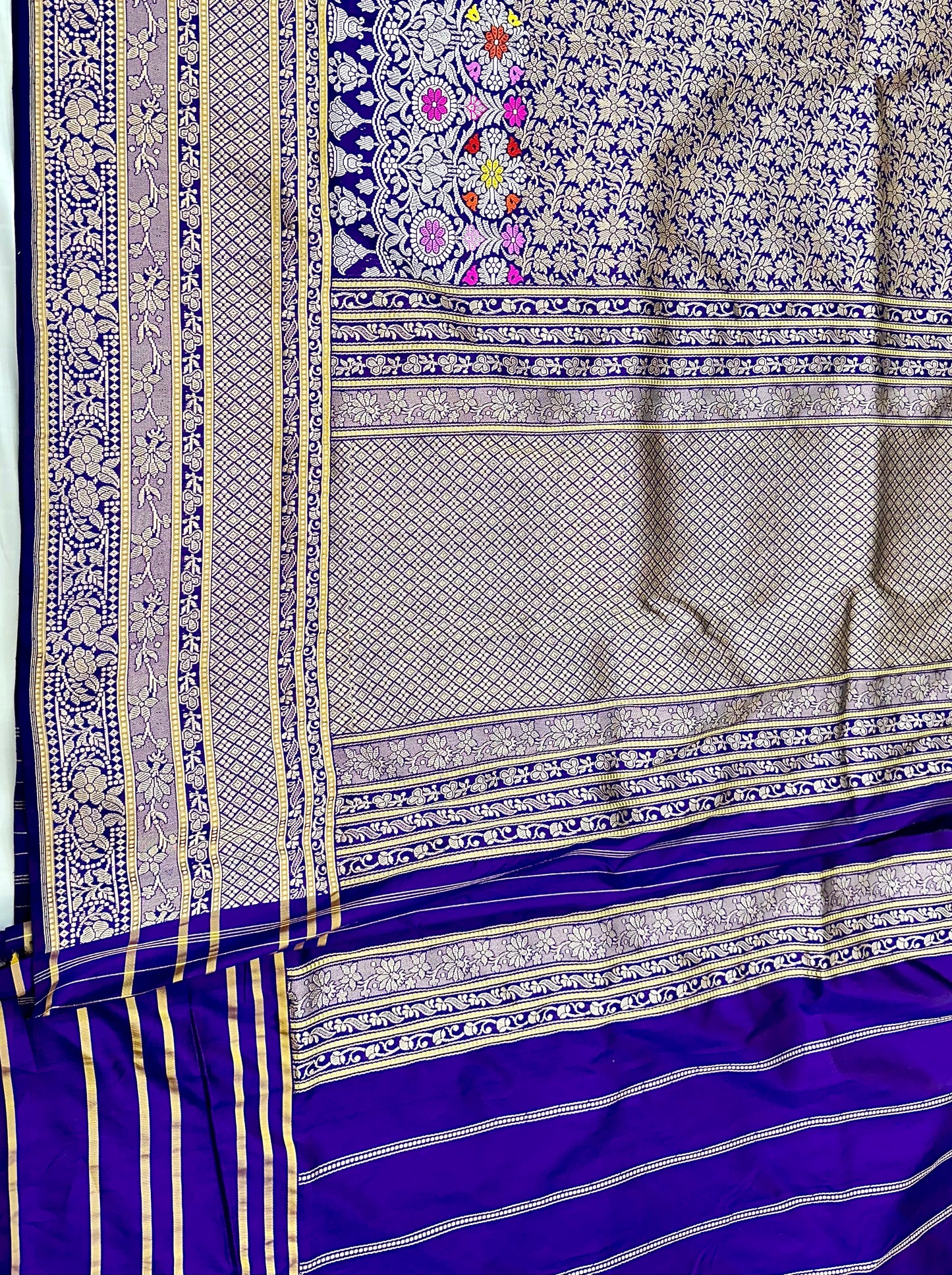 Purple Designer Handloom Pure Banarasi Katan by Katan Silk Kadhwa weave Saree