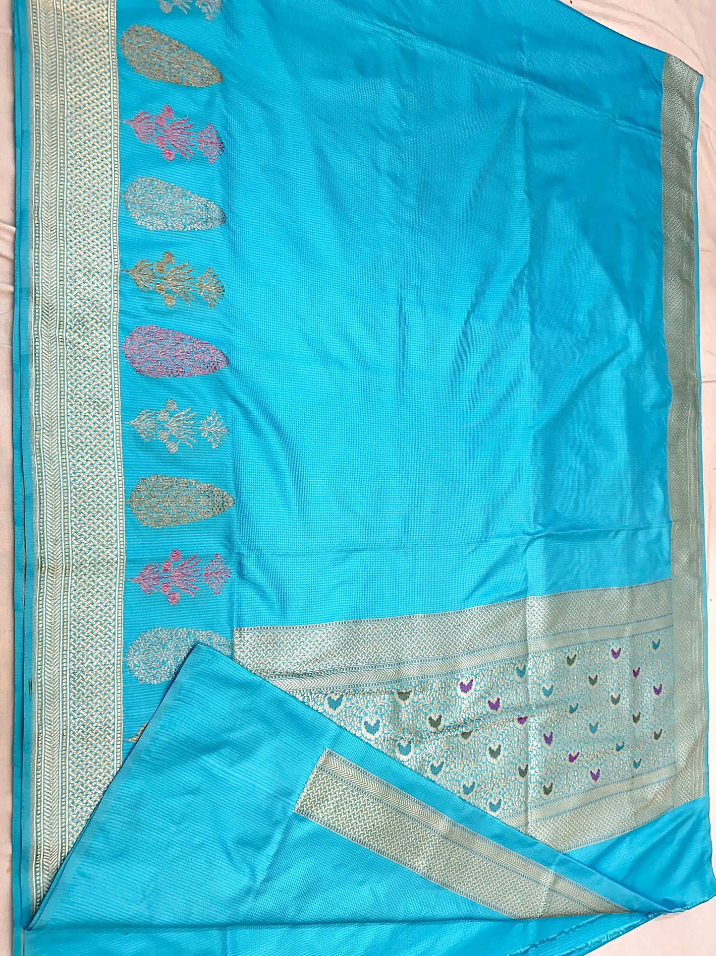 Sky Blue Pure Handloom Banarasi Katan by Katan Silk Ektara Kadhwa weave Saree