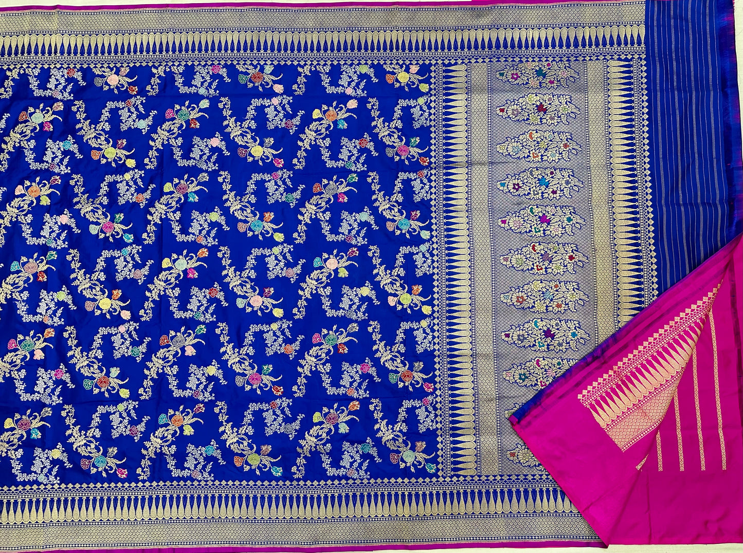 Royal Blue Pure Handloom Banarasi Katan by Katan Silk Saree