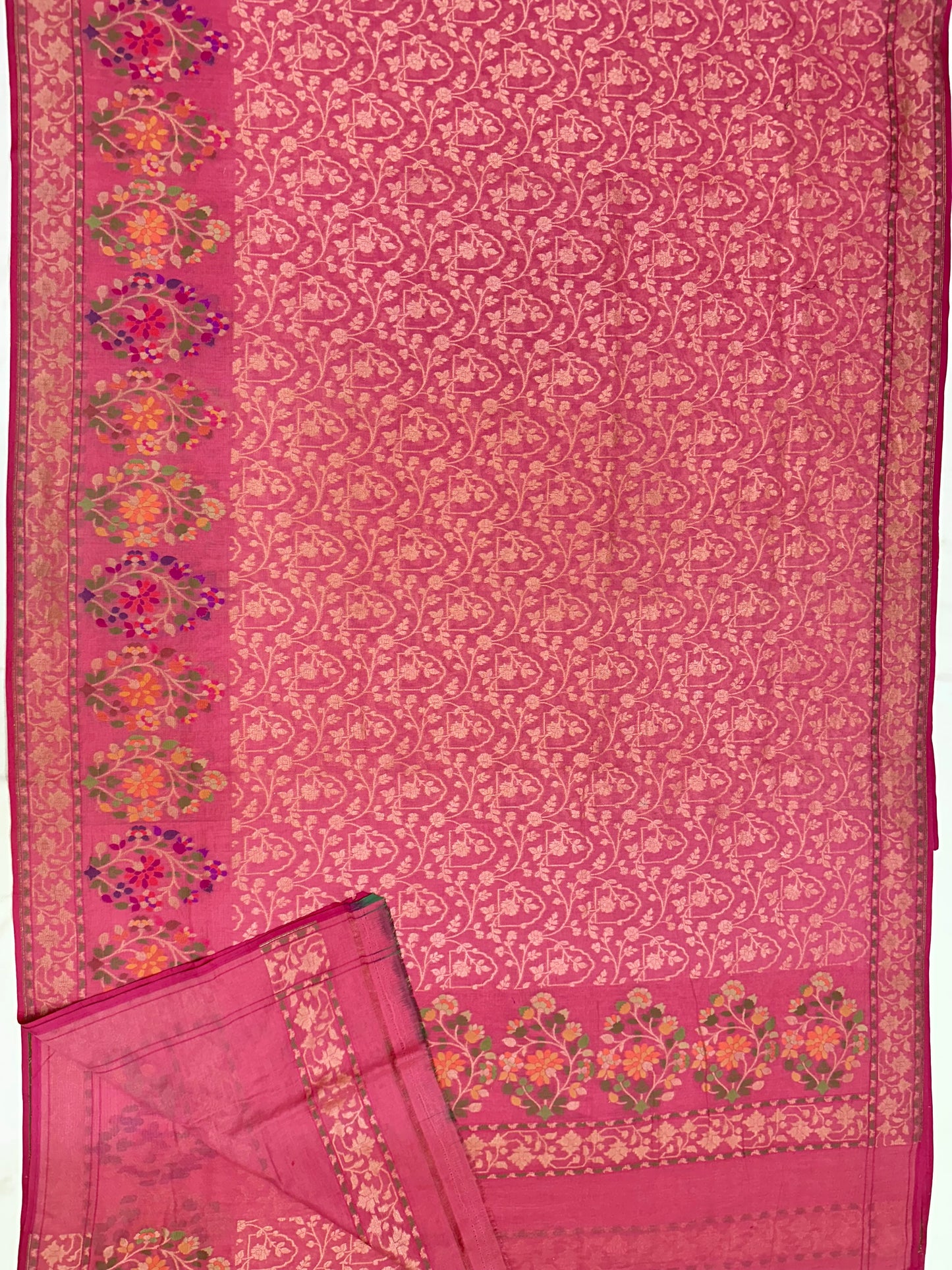 Peach Pure Banarasi Muslin Cotton Jamdani Saree