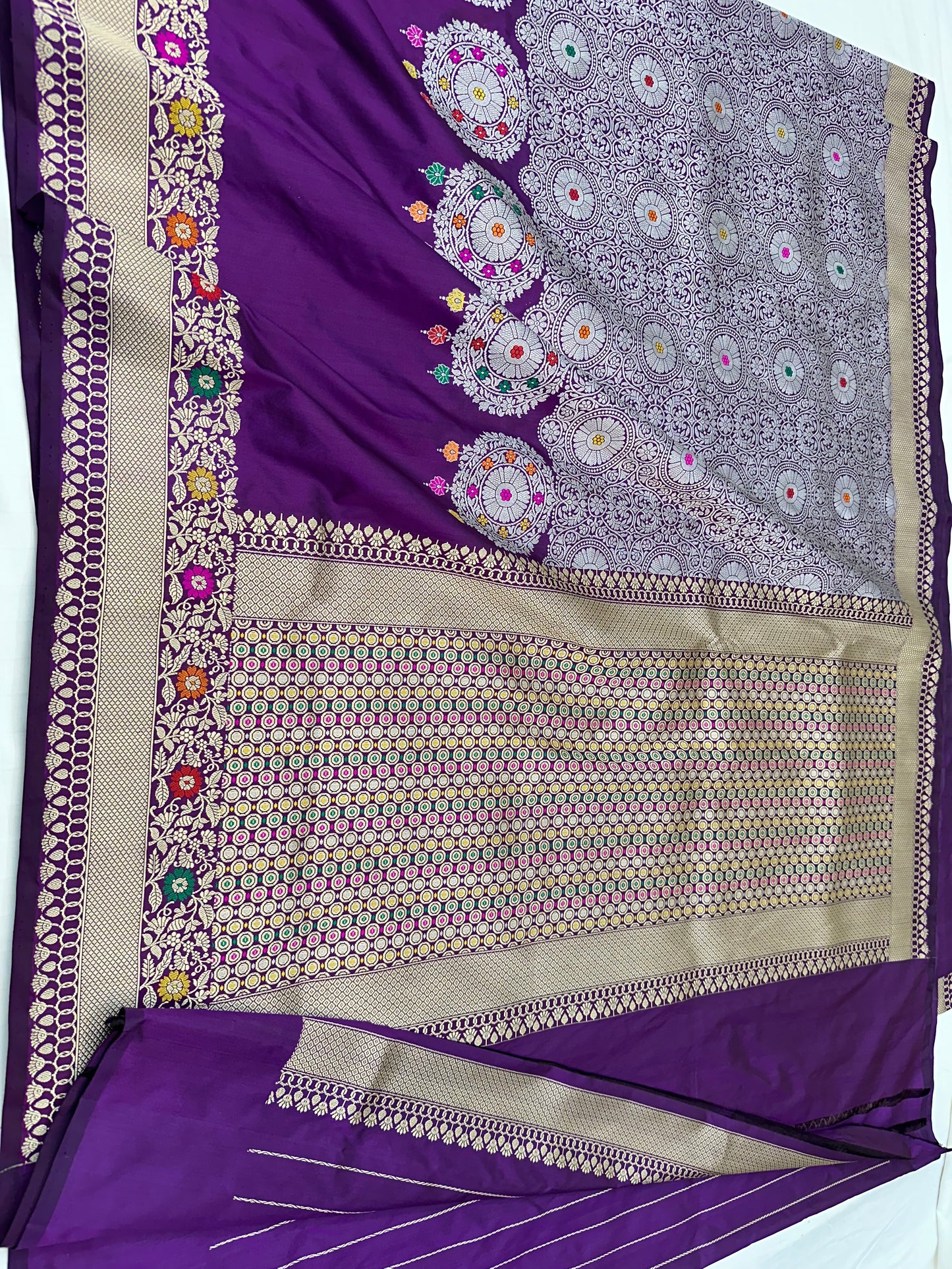 Purple Designer Handloom Pure Banarasi Katan by Katan Silk Kadhwa weave Saree