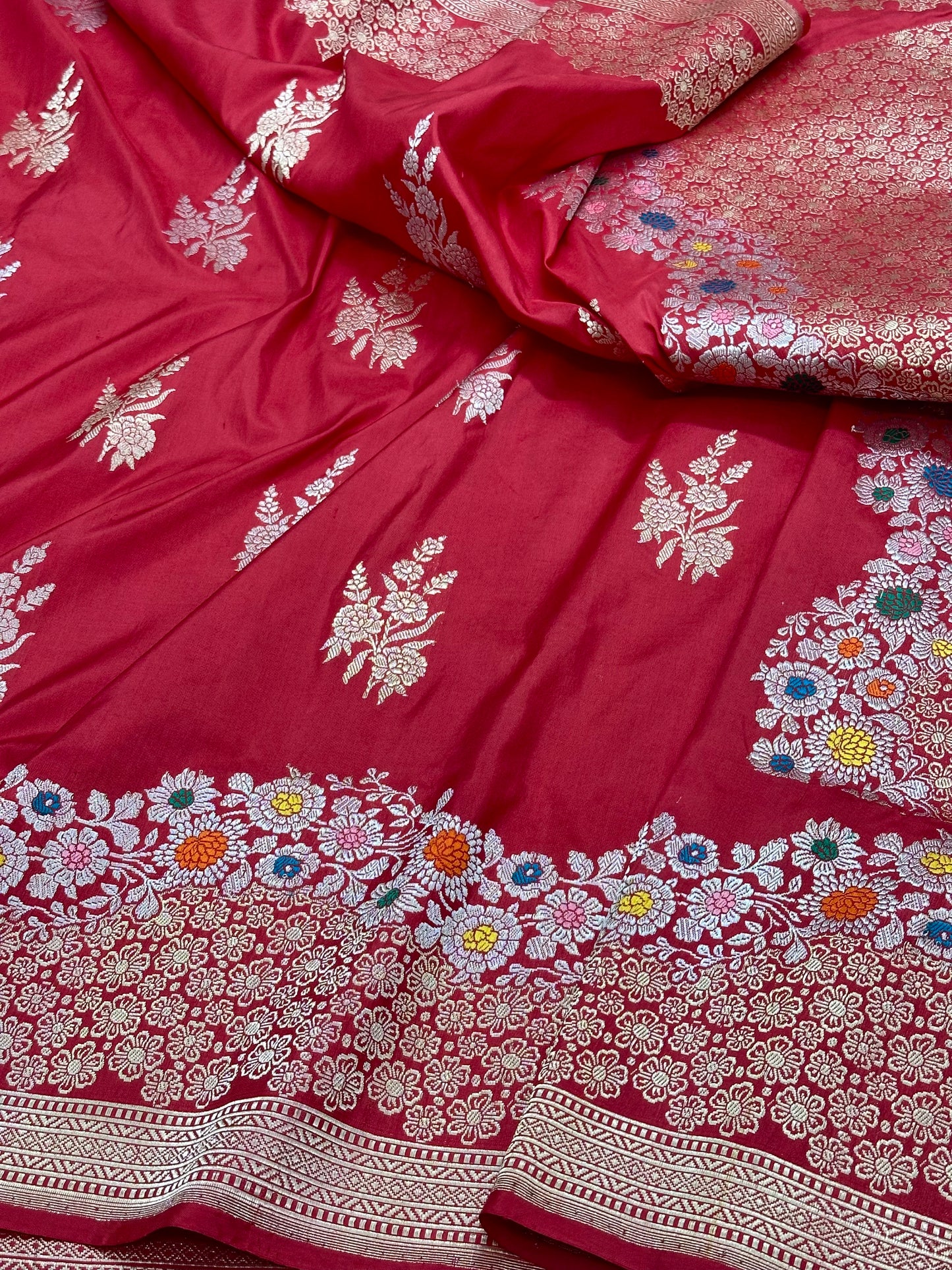 Red Designer Handloom Banarasi Katan by Katan Silk Saree