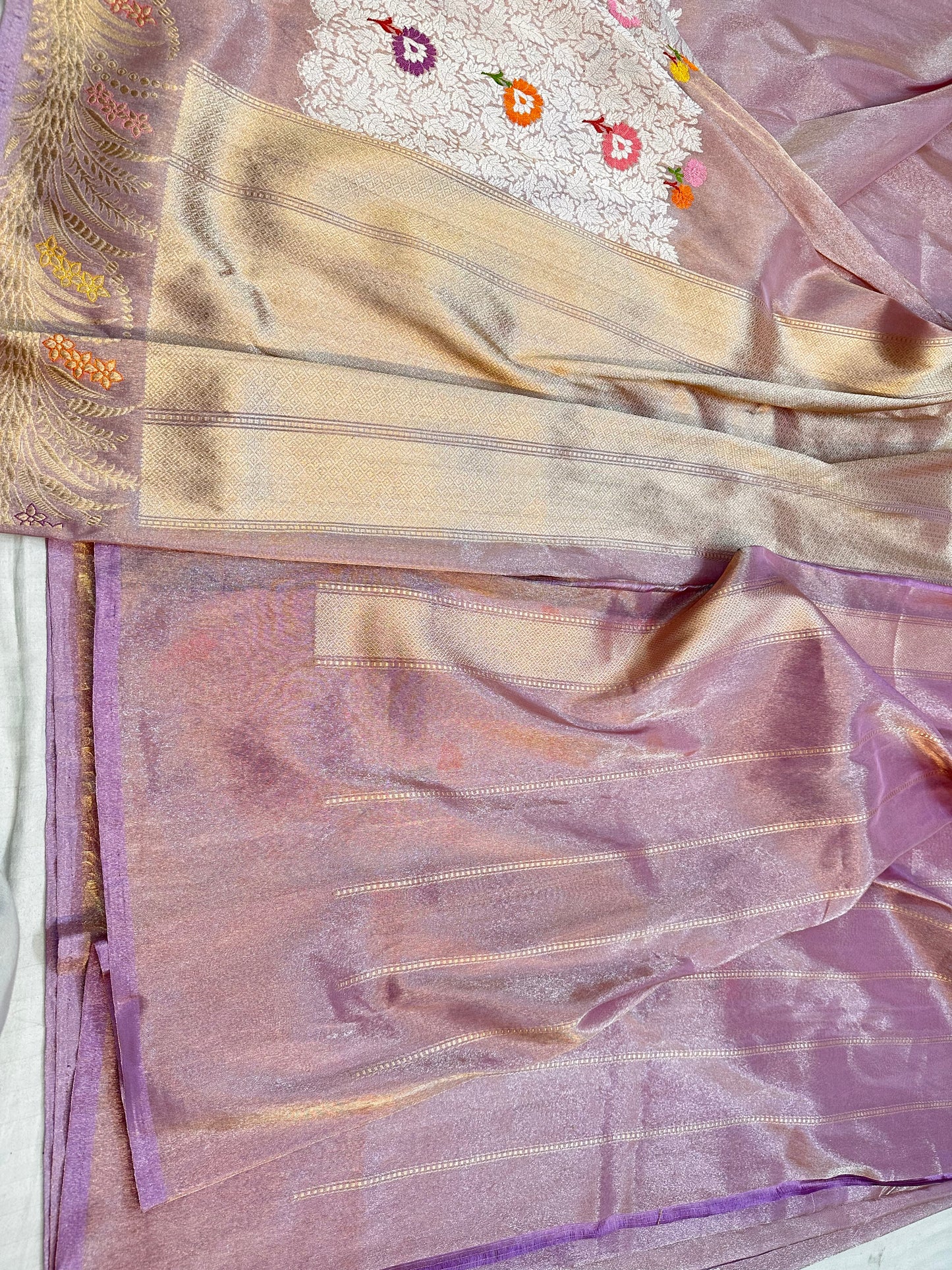Lavender Designer Handloom Banarasi Tissue Silk Saree