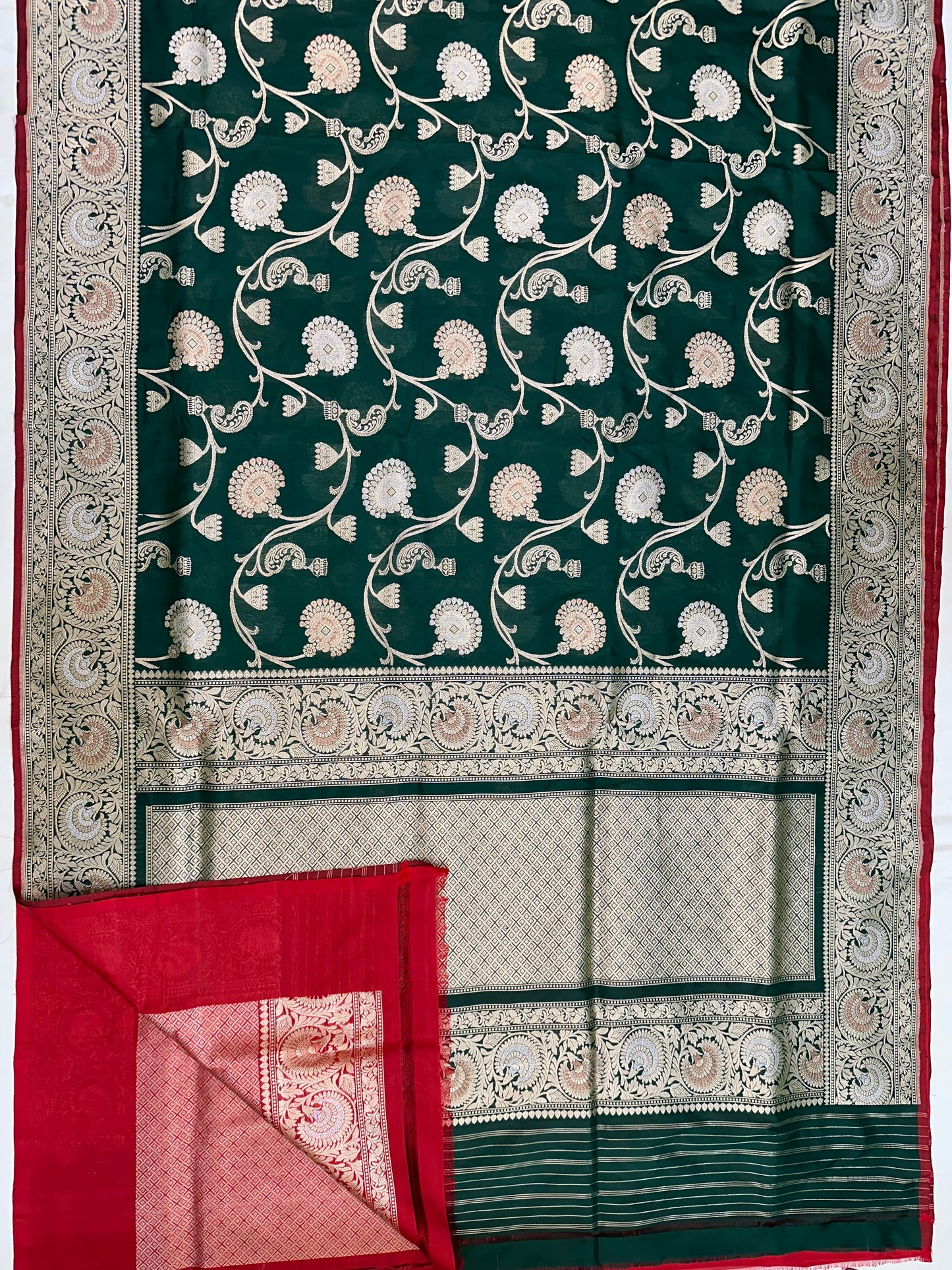 Green Pure Handloom Banarasi Katan by Katan Silk Saree