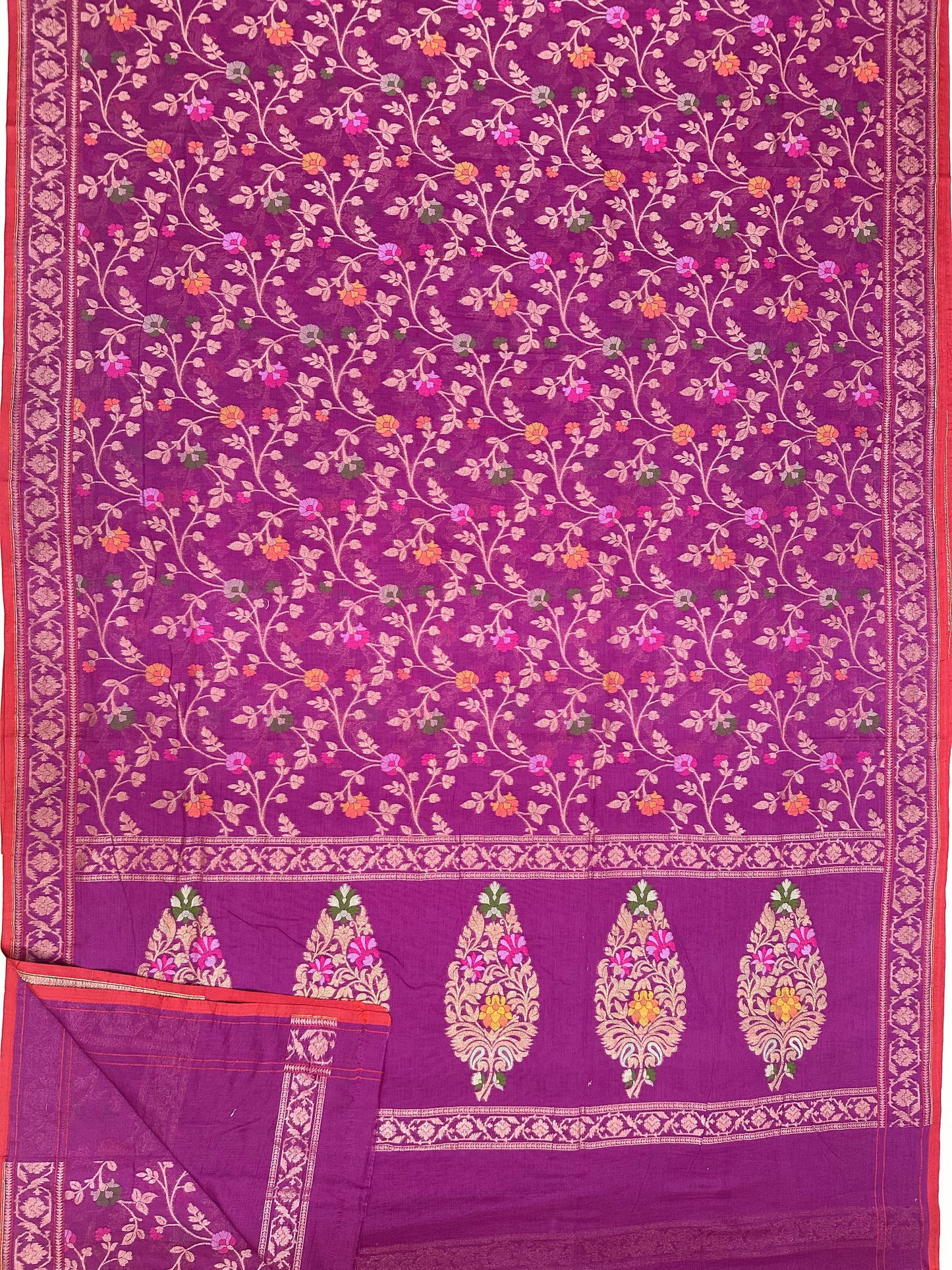 Magenta Pure Banarasi Muslin Cotton Jamdani Saree