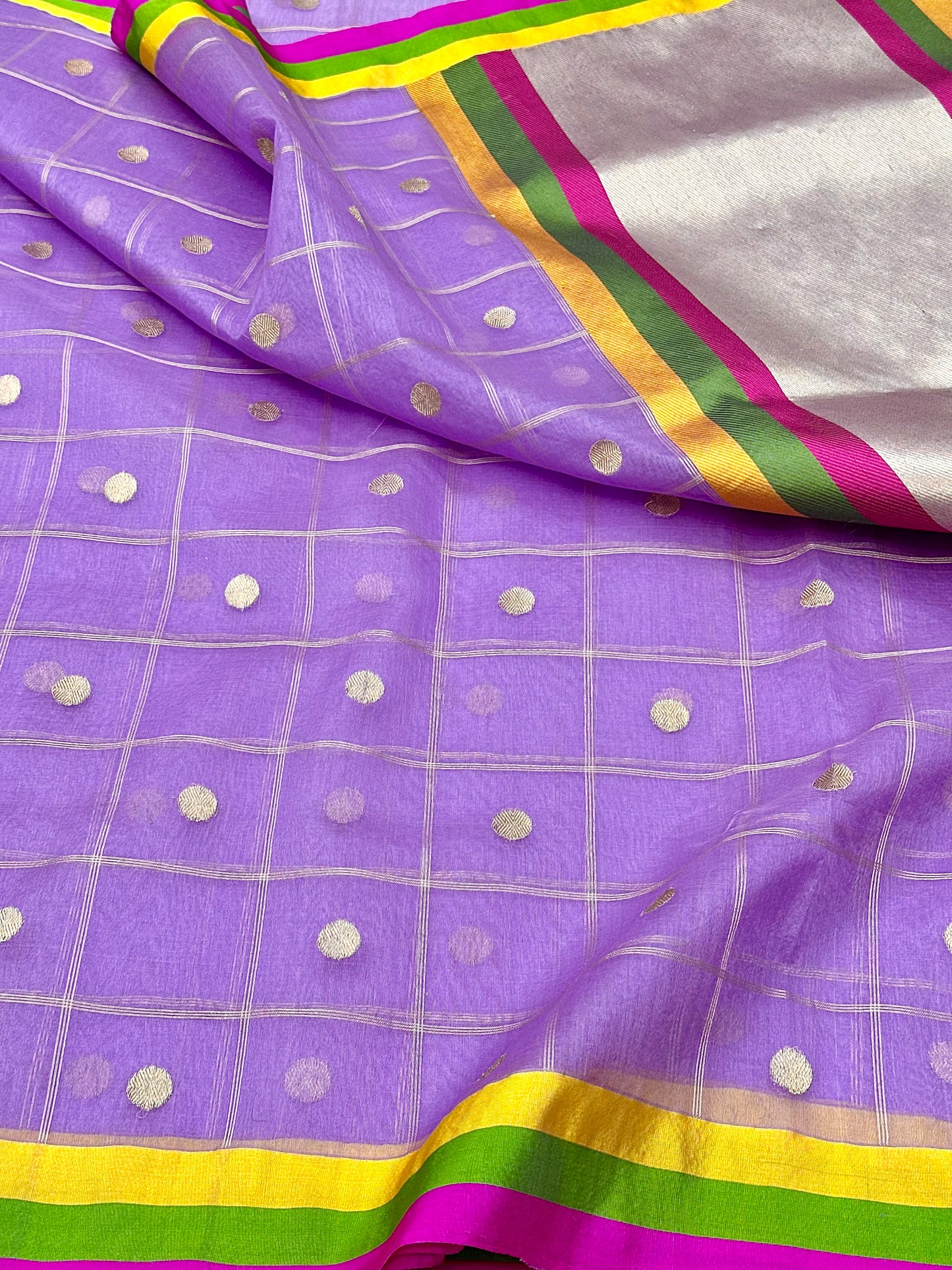 Lavender Pure Banarasi Handloom Kadhwa Weave Kora Organza Saree
