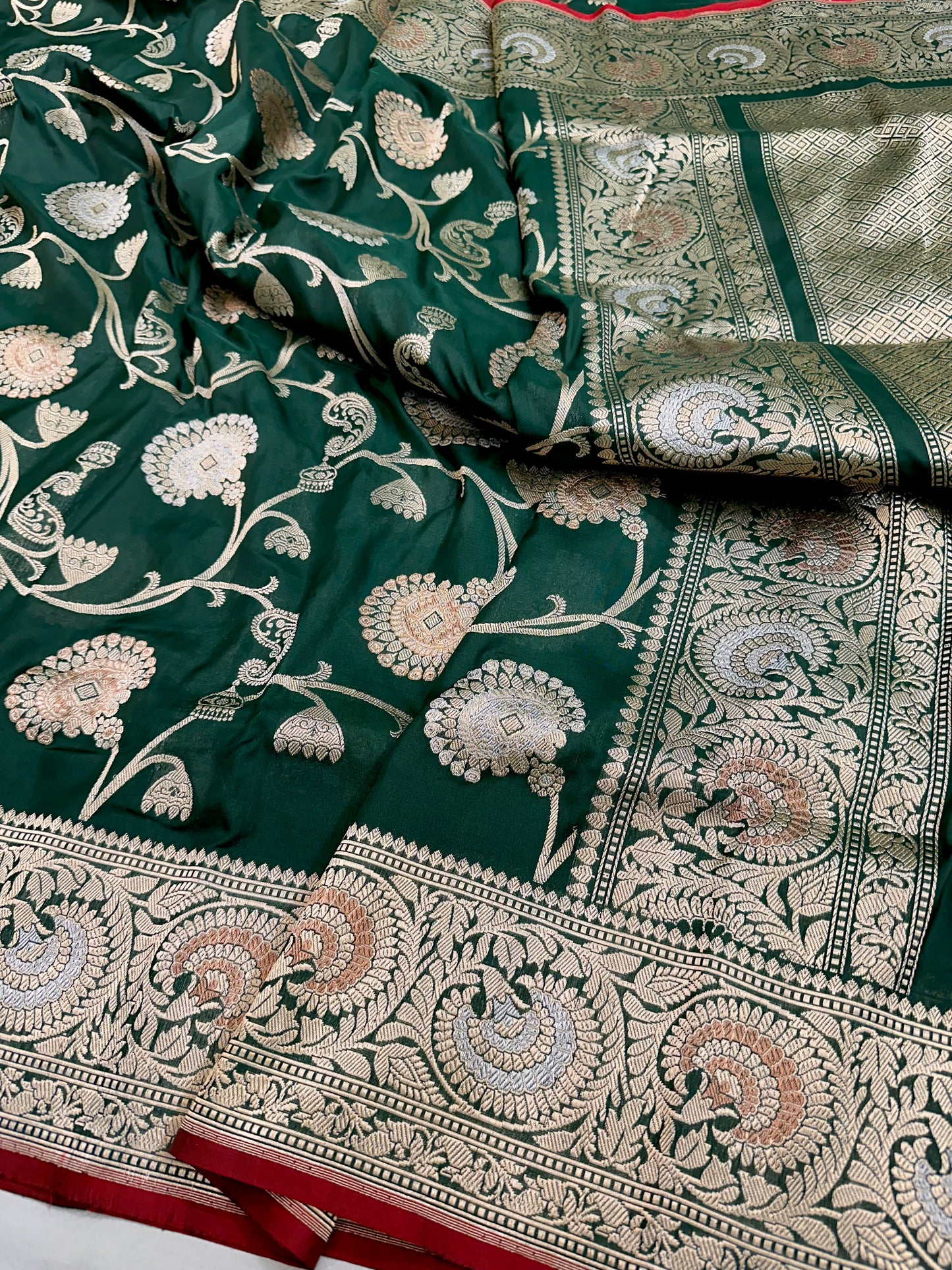Green Pure Handloom Banarasi Katan by Katan Silk Saree