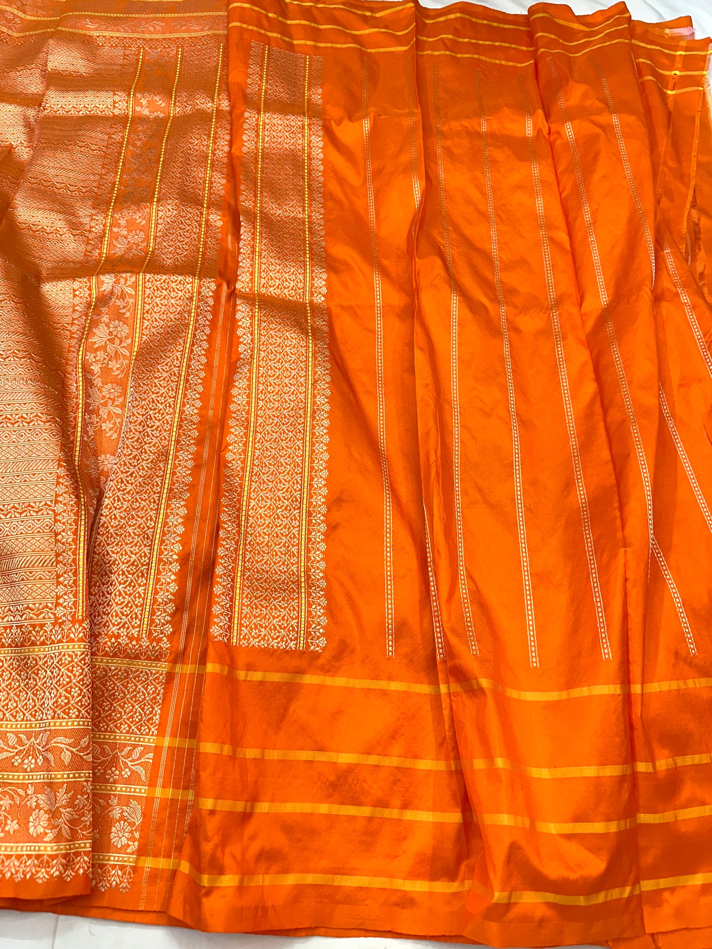 Orange Skirt Pattern Designer Handloom Banarasi Katan by Katan Silk Saree