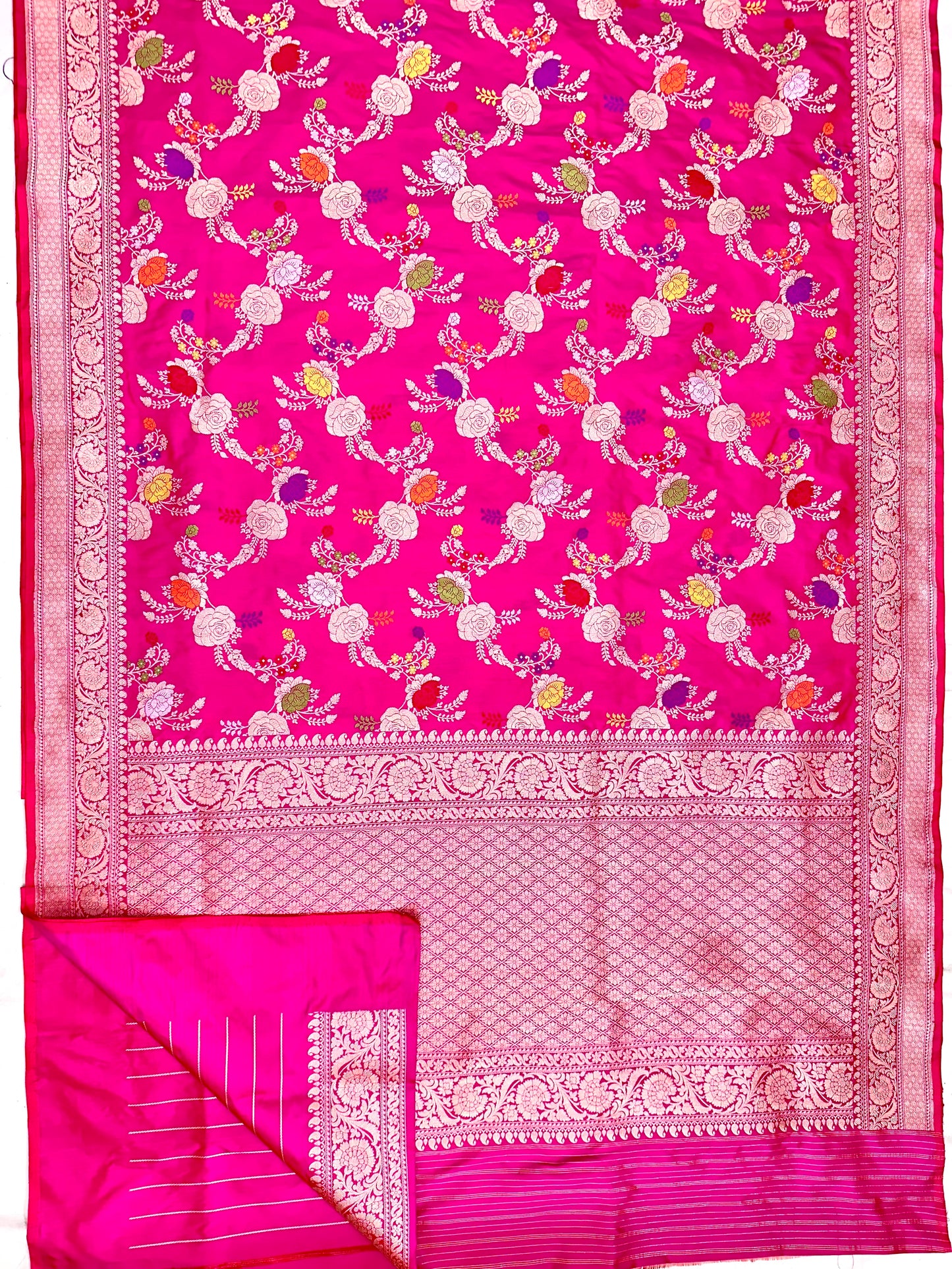 Rani Pink Pure Handloom Banarasi Katan by Katan Silk Saree