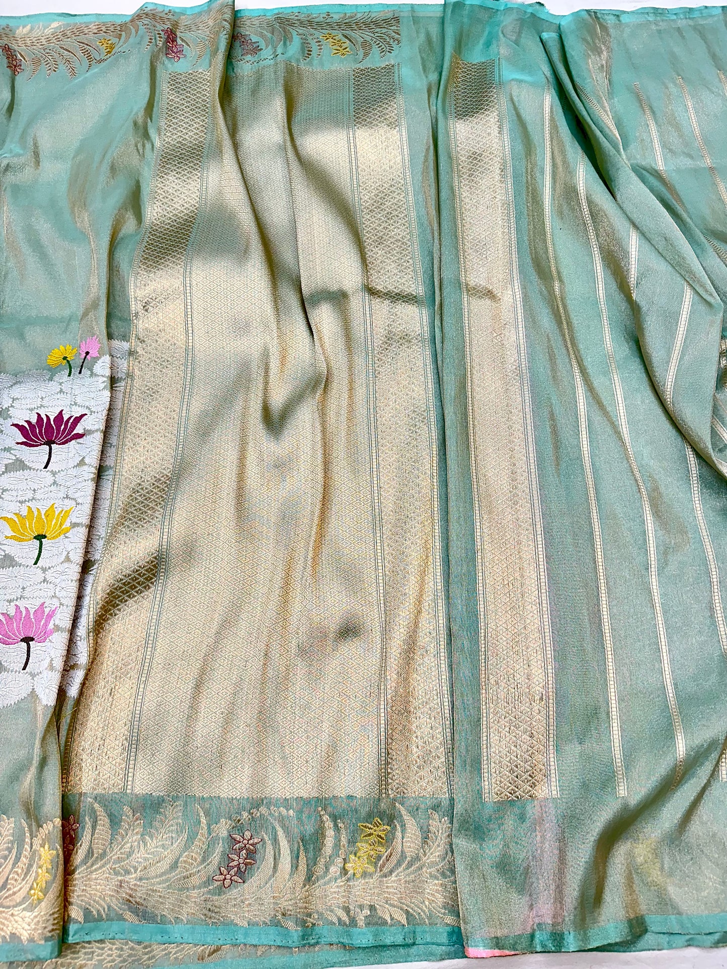 Sea Green Skirt Pattern Designer Handloom Banarasi Katan by Tissue Silk Saree