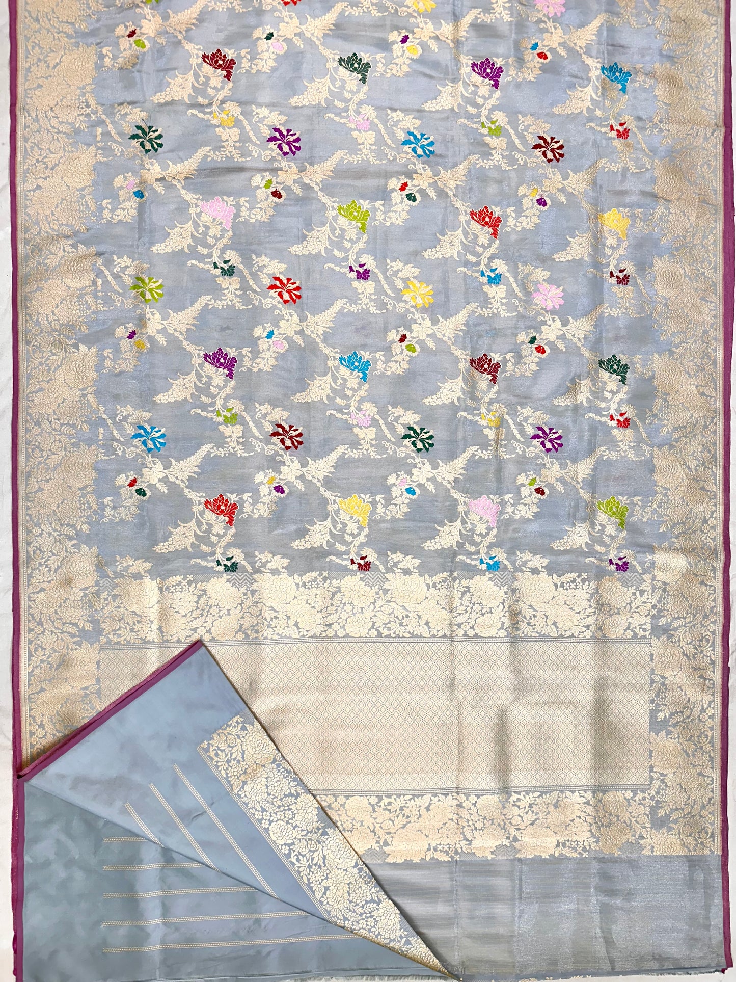 Grey Handloom Banarasi Tissue Silk Saree