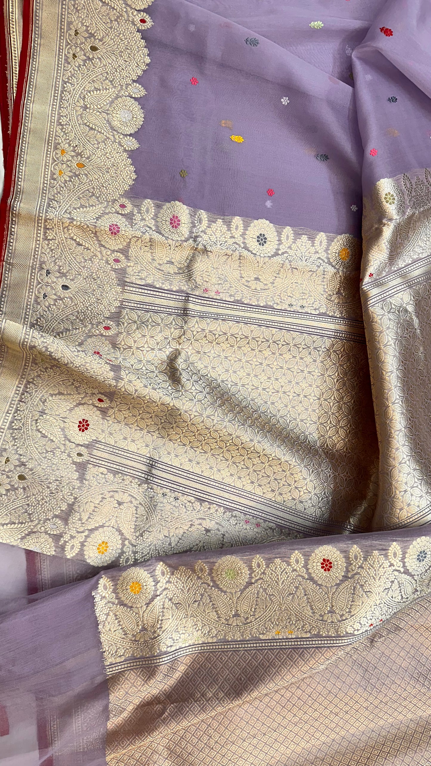 Lavender Handloom Pure Banarasi Kora Organza Saree