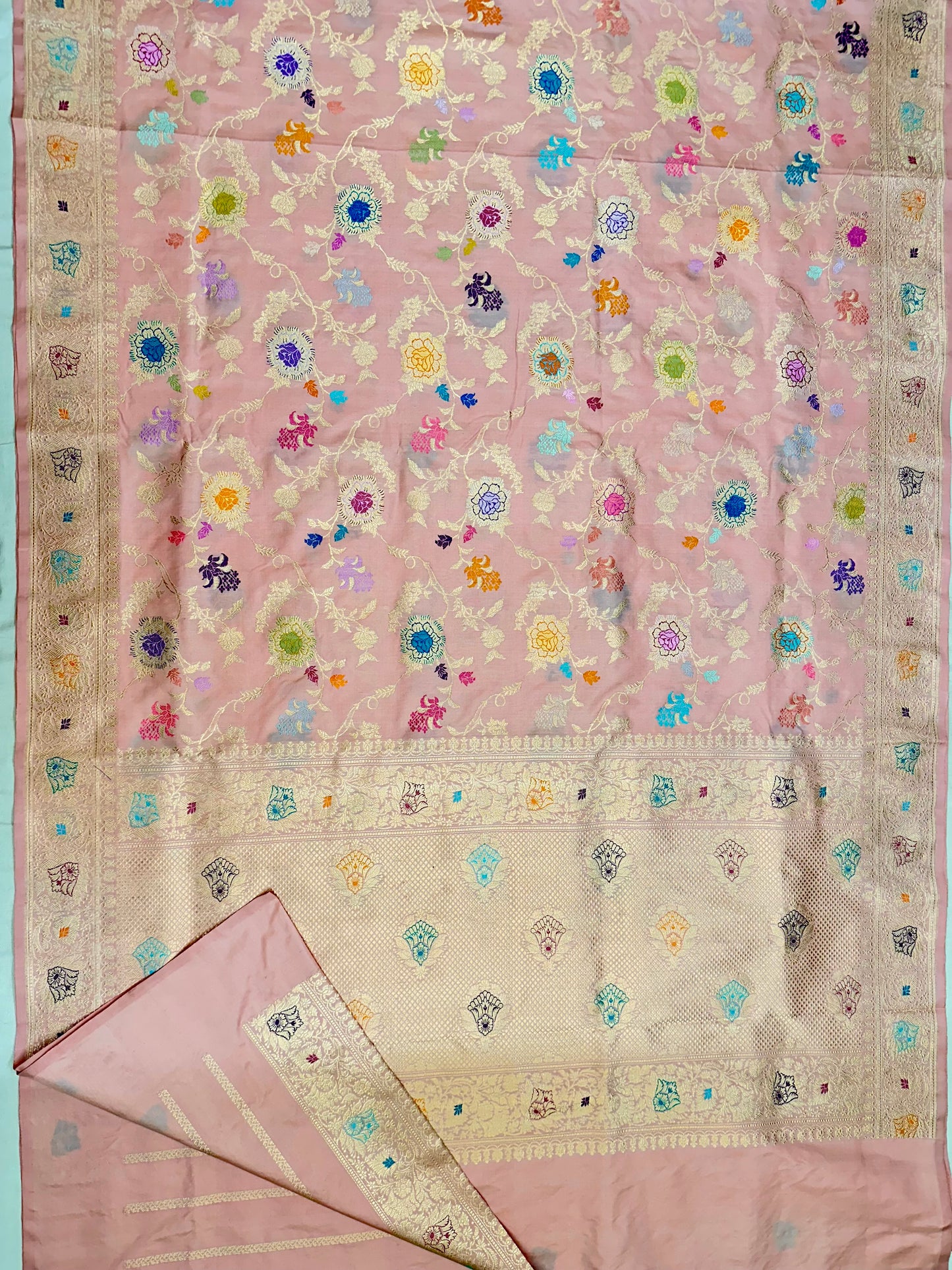 Light Peach Handloom Banarasi Katan by Katan Silk Saree