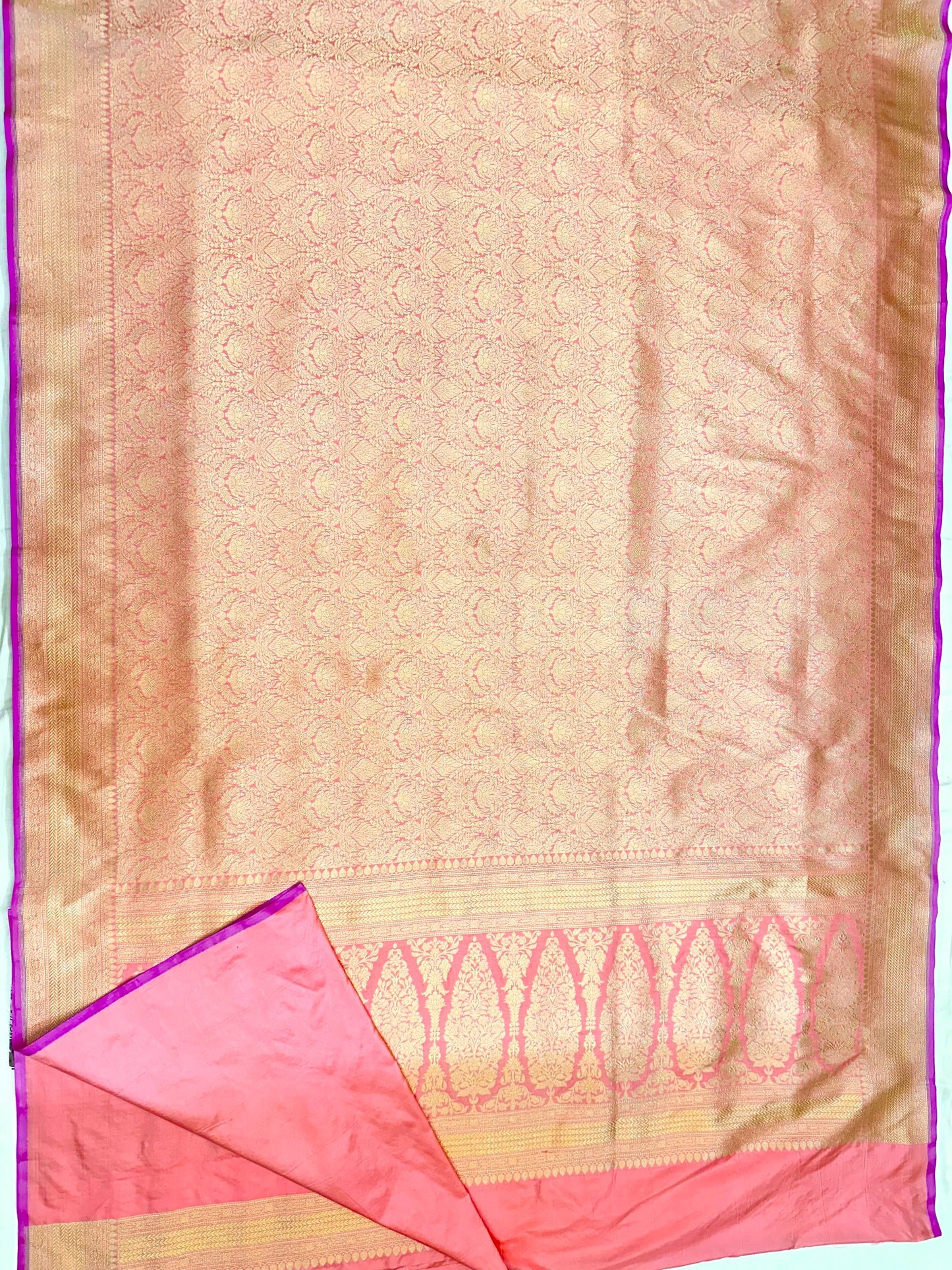 Peach Brocade Banarasi katan Silk Saree