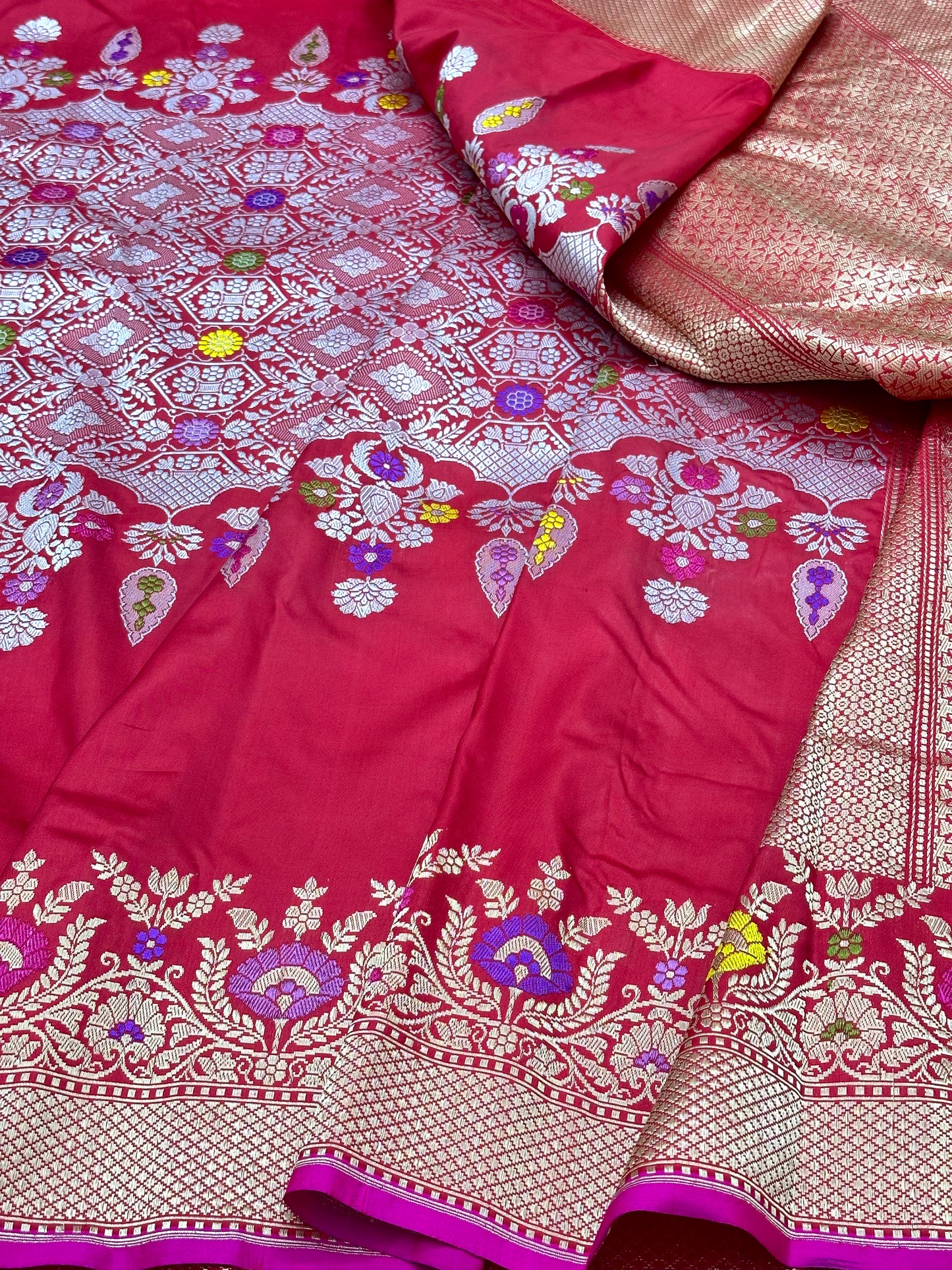 Red Skirt Pattern Designer Handloom Banarasi Katan by Katan Silk Saree