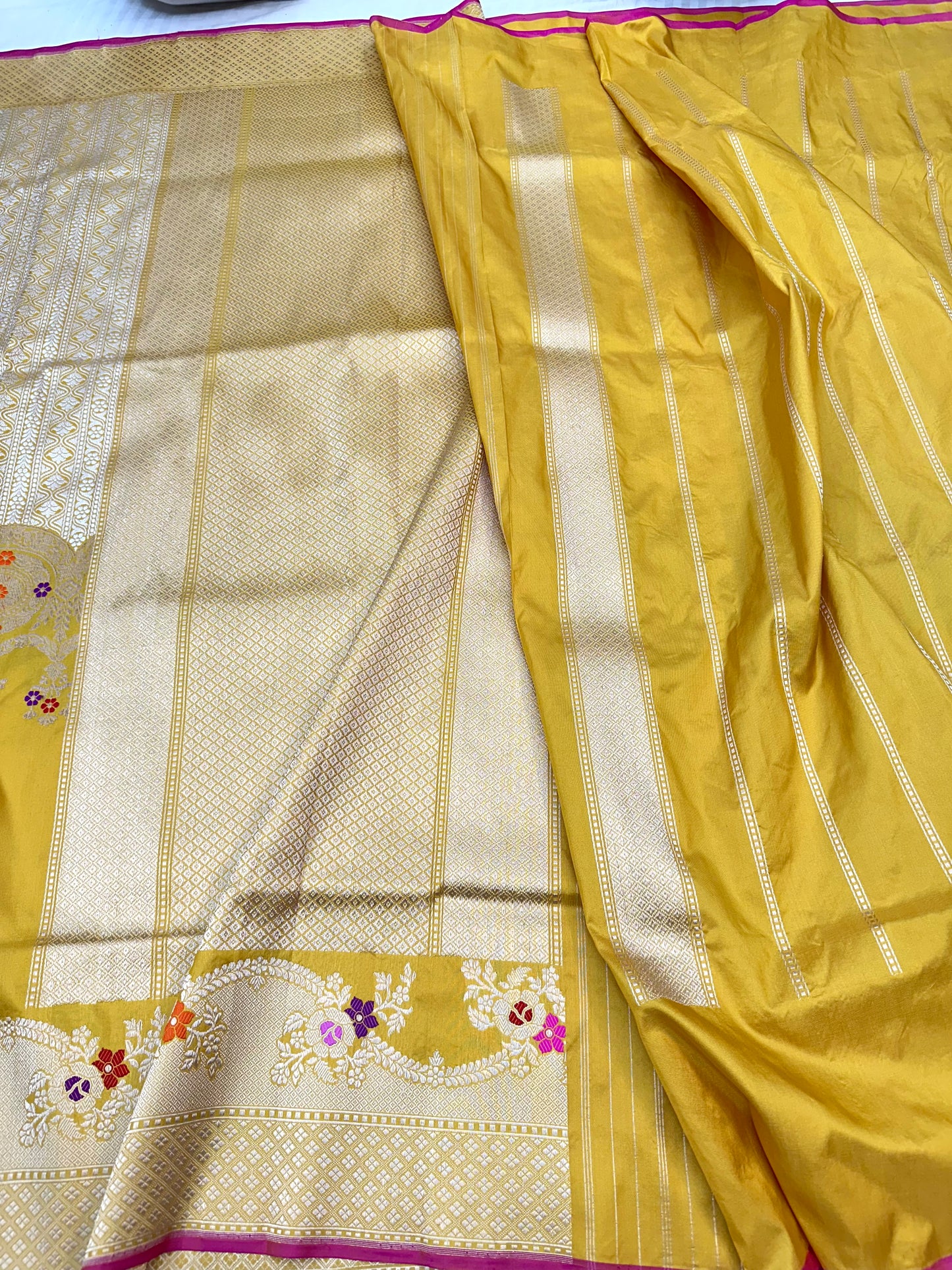 Mustard Skirt Pattern Designer Handloom Banarasi Katan by Katan Silk Saree