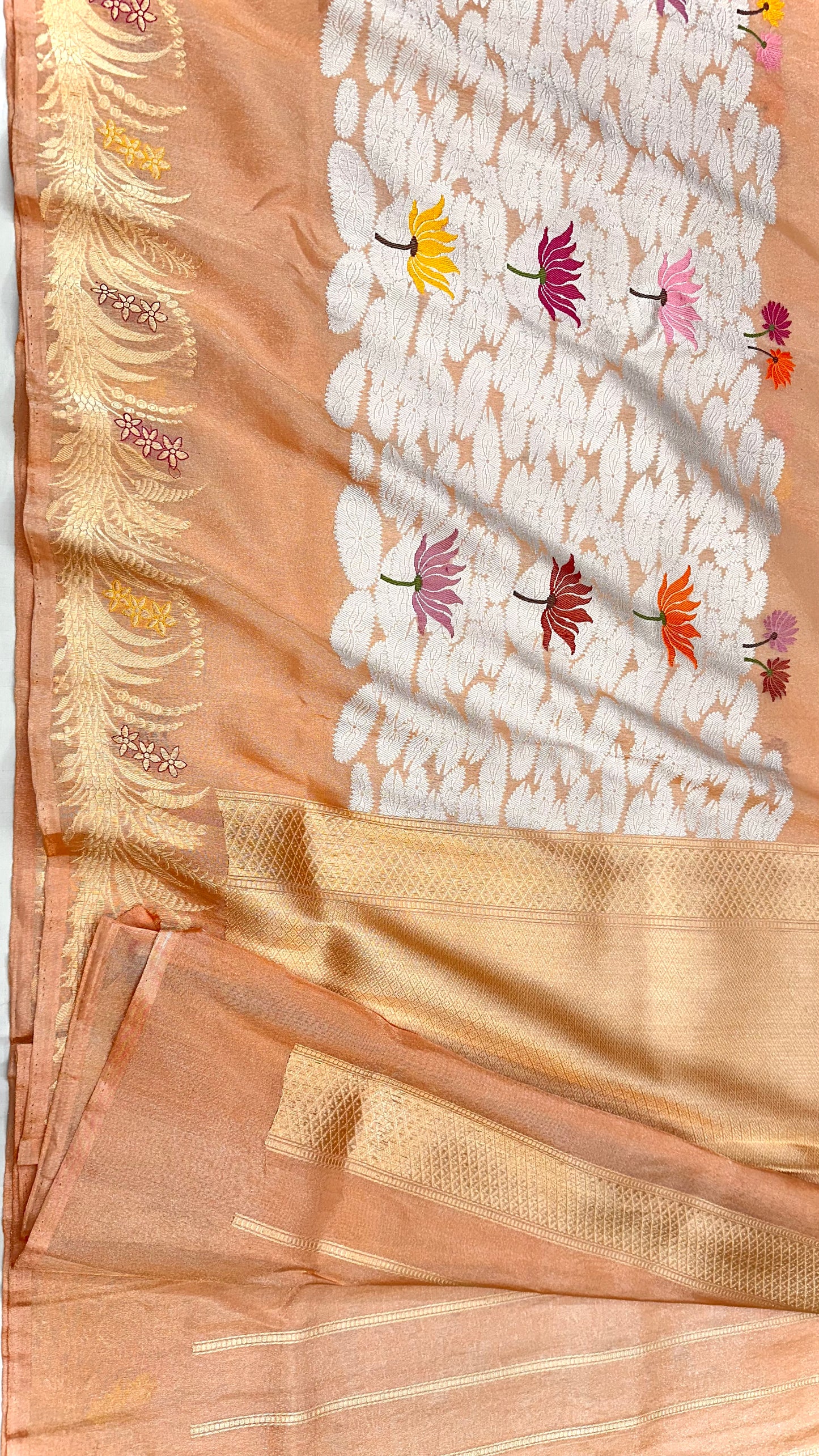 Peach Skirt Pattern Designer Handloom Banarasi Katan by Tissue Silk Saree