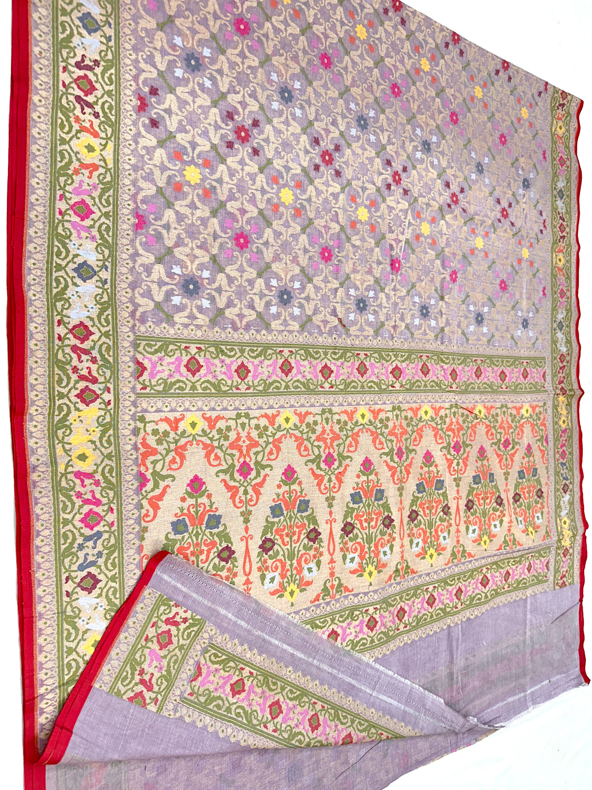 Lavender Pure Banarasi Cotton Jamdani Cutwork weave Saree