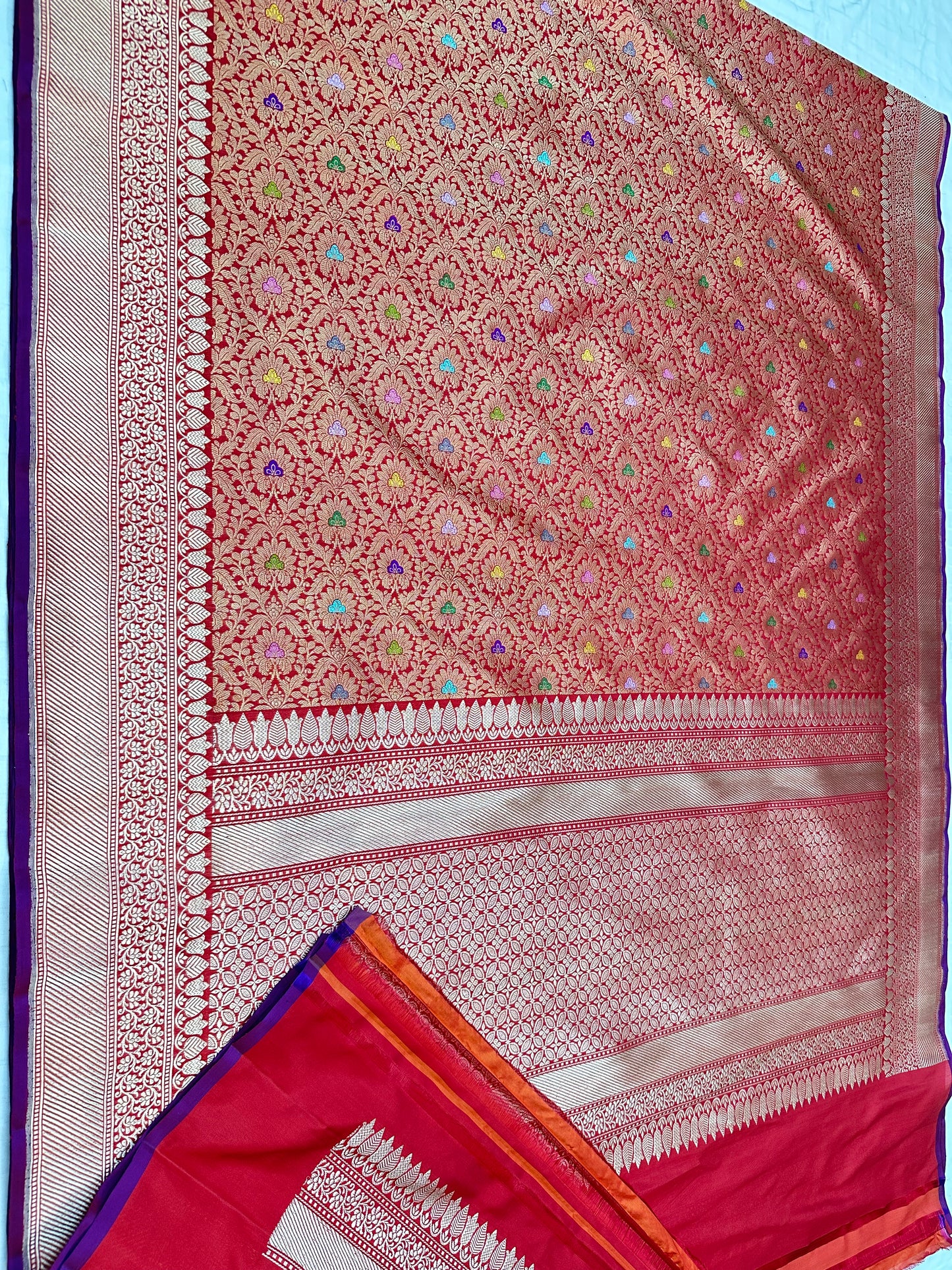 Red Designer Handloom Pure Banarasi Katan by Katan Silk Kadhwa weave Brocade Saree