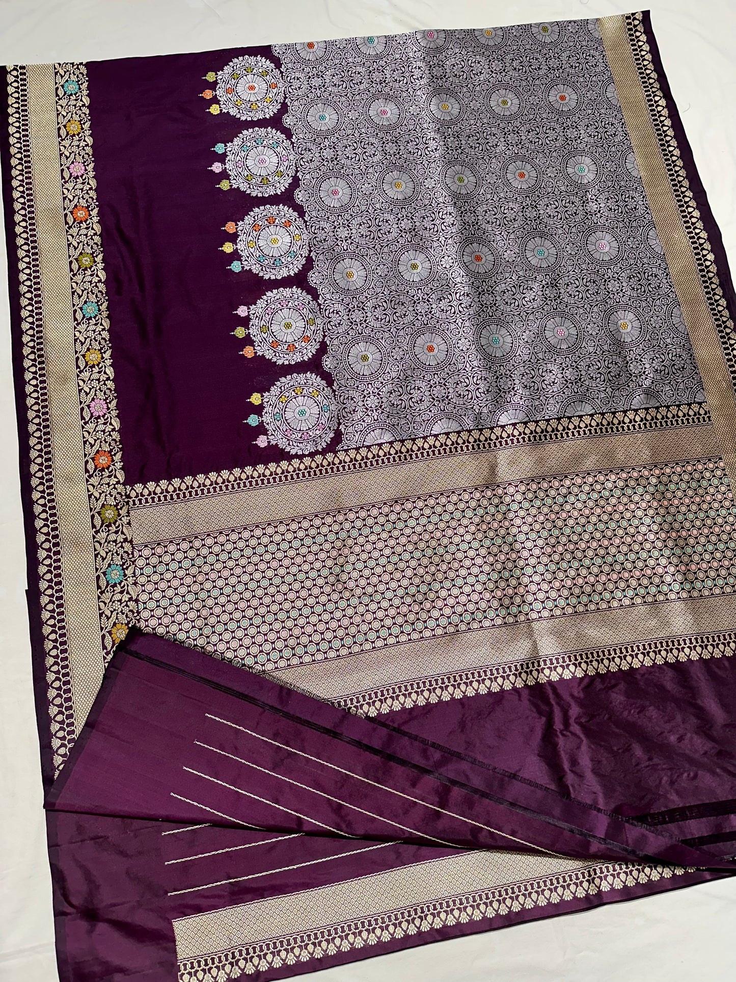 Wine Designer Handloom Pure Banarasi Katan by Katan Silk Kadhwa weave Saree