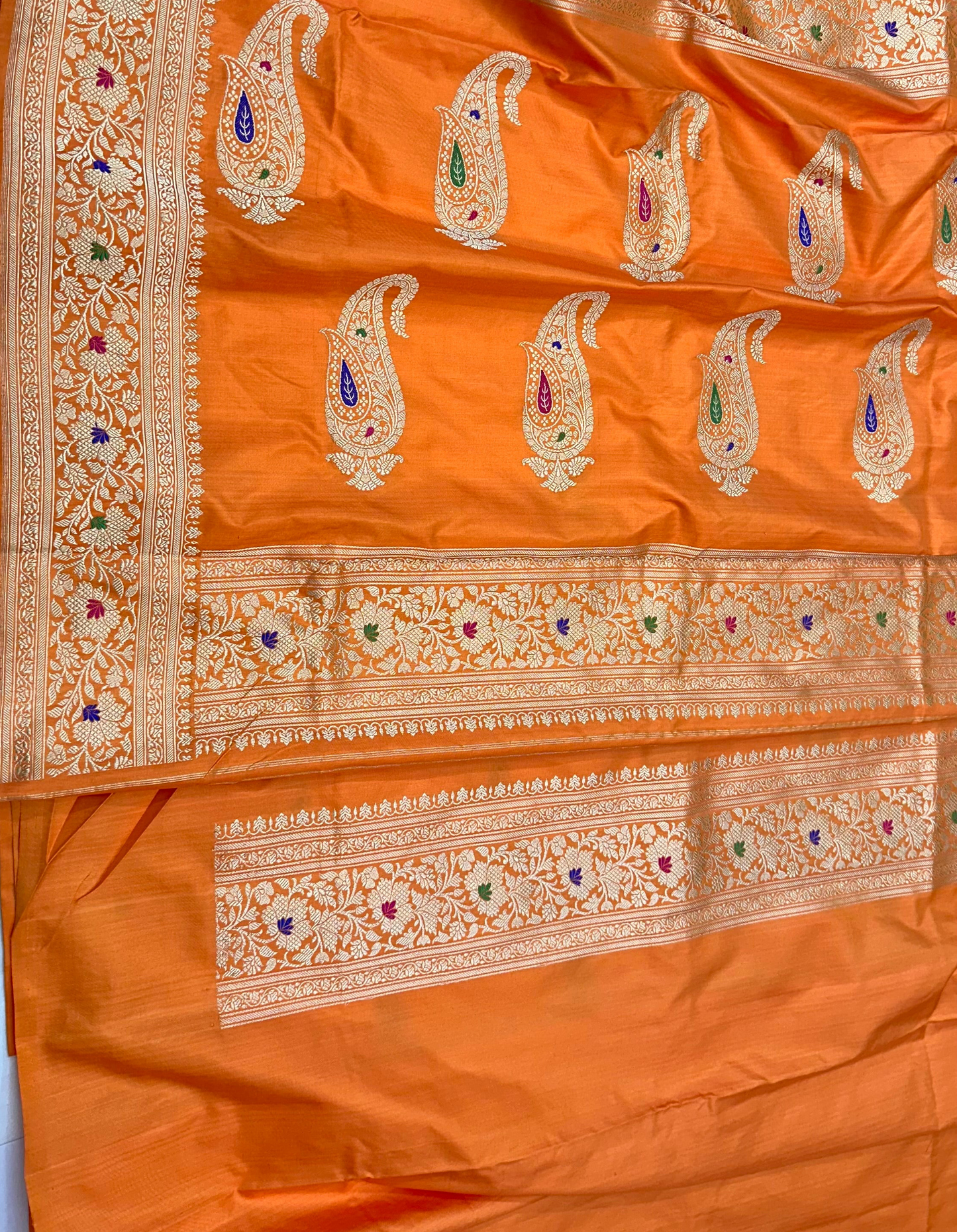 Orange Designer Handloom Banarasi Katan by Katan Silk Saree