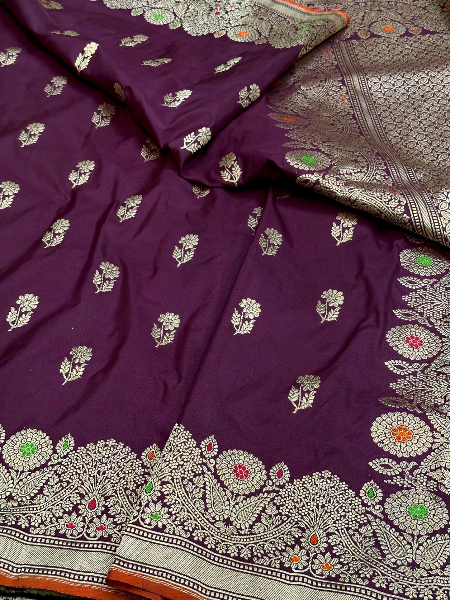 Wine Handloom Pure Banarasi Katan by Katan Silk Kadhwa weave Saree