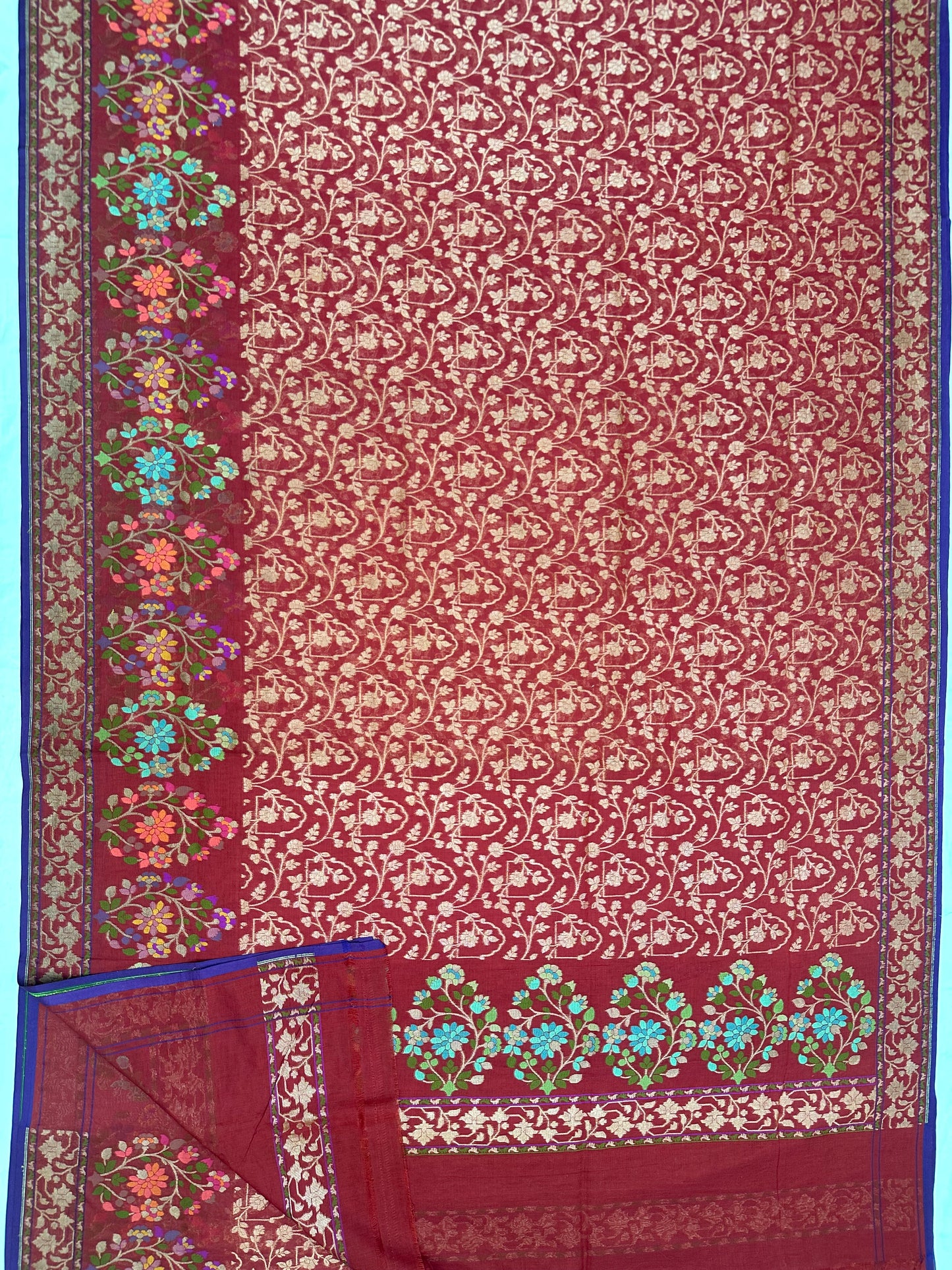Red Pure Banarasi Muslin Cotton Jamdani Saree