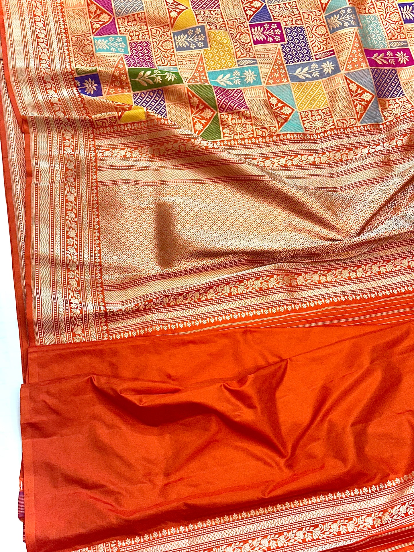 Fanta Orange Rangkat designer Pure Handloom Banarasi Katan by Katan Silk Saree