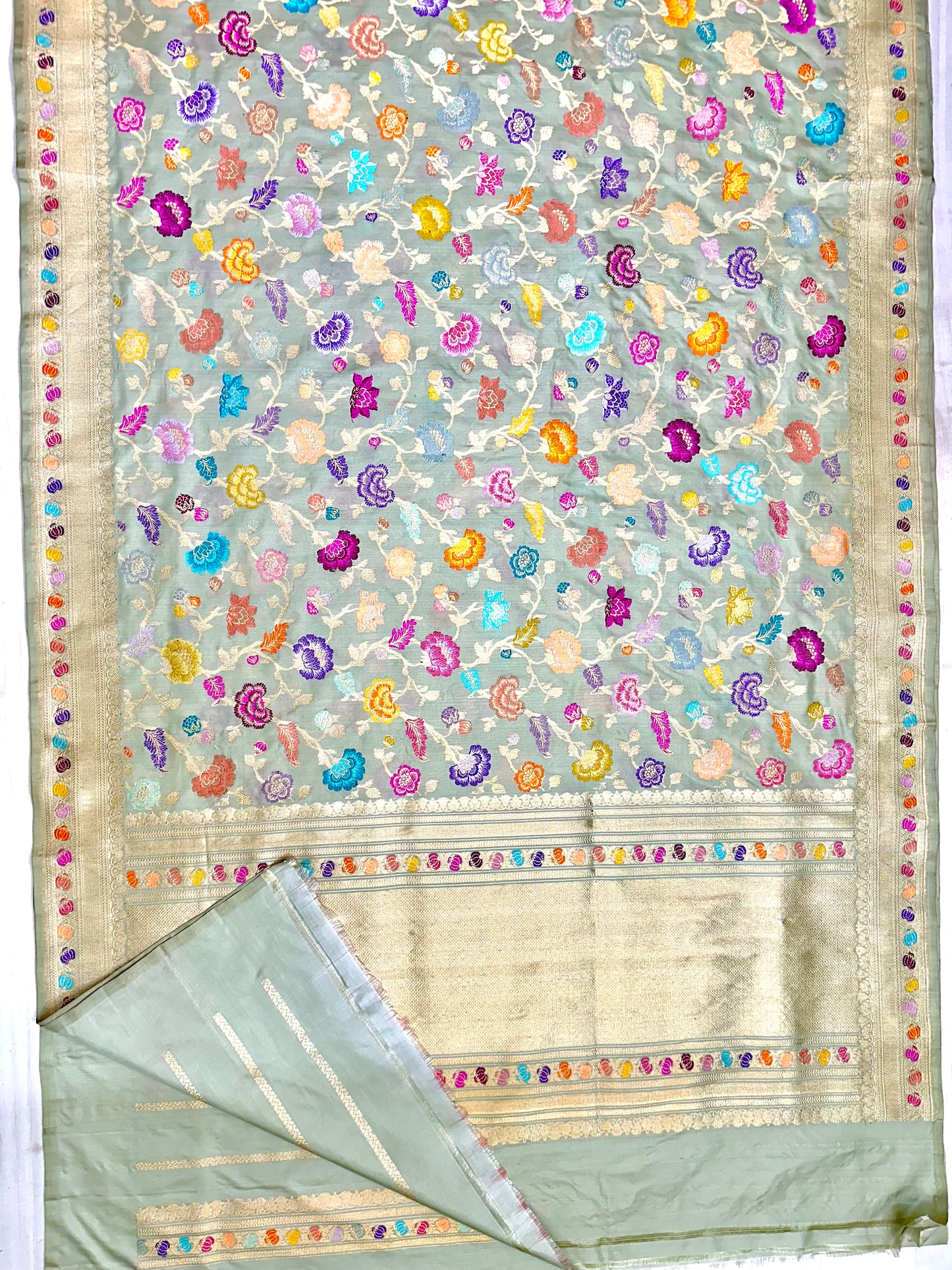 Pista Green Pure Handloom Banarasi Katan by Katan Silk Saree