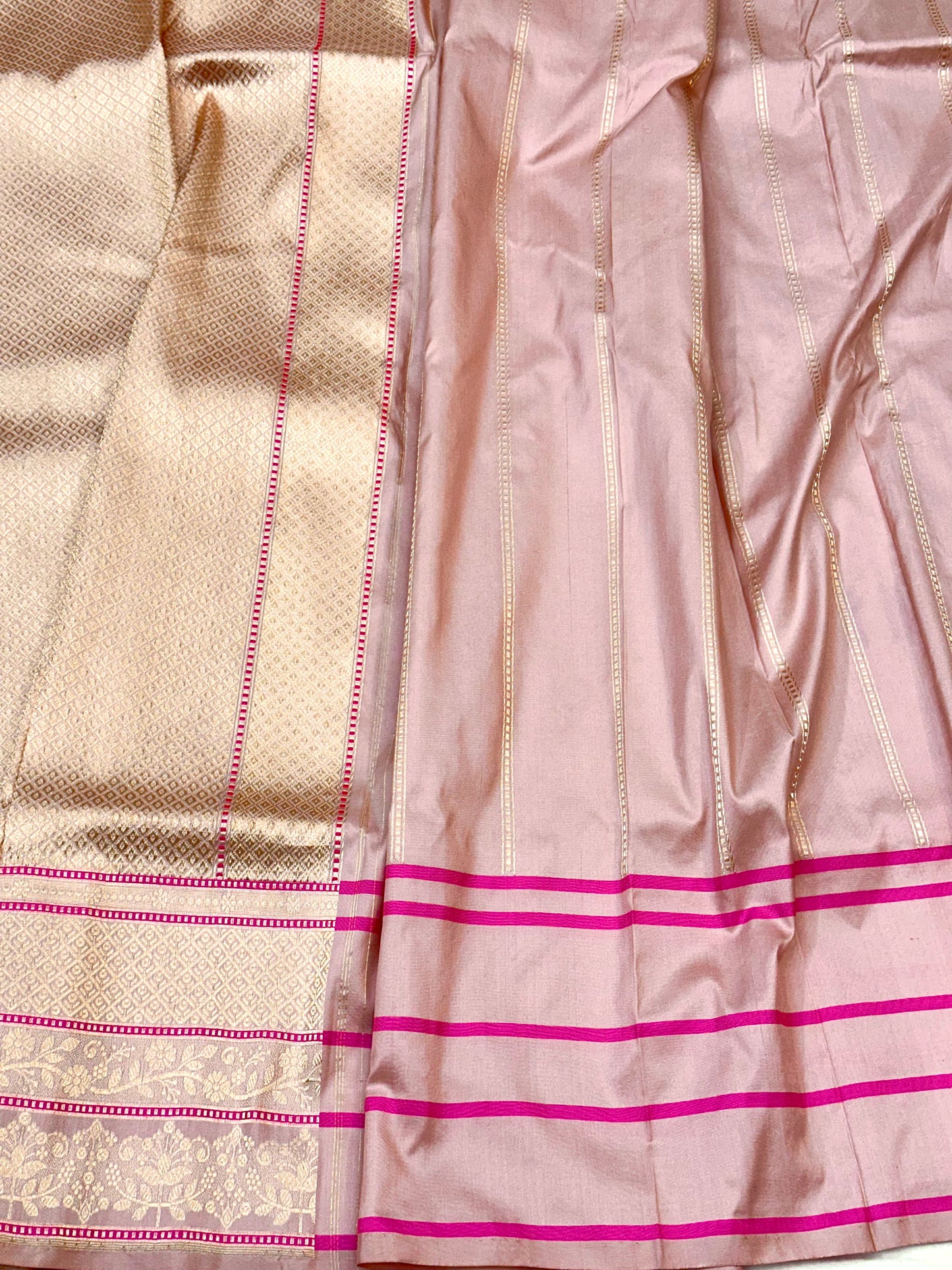 Ivory Skirt Pattern Designer Handloom Banarasi Katan by Katan Silk Saree