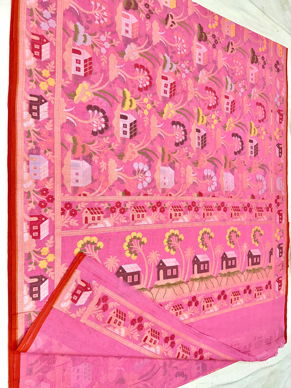 Pink Pure Banarasi Cotton Jamdani Cutwork weave Saree