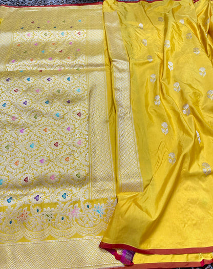 Yellow Designer Handloom Banarasi Katan by Katan Silk Saree