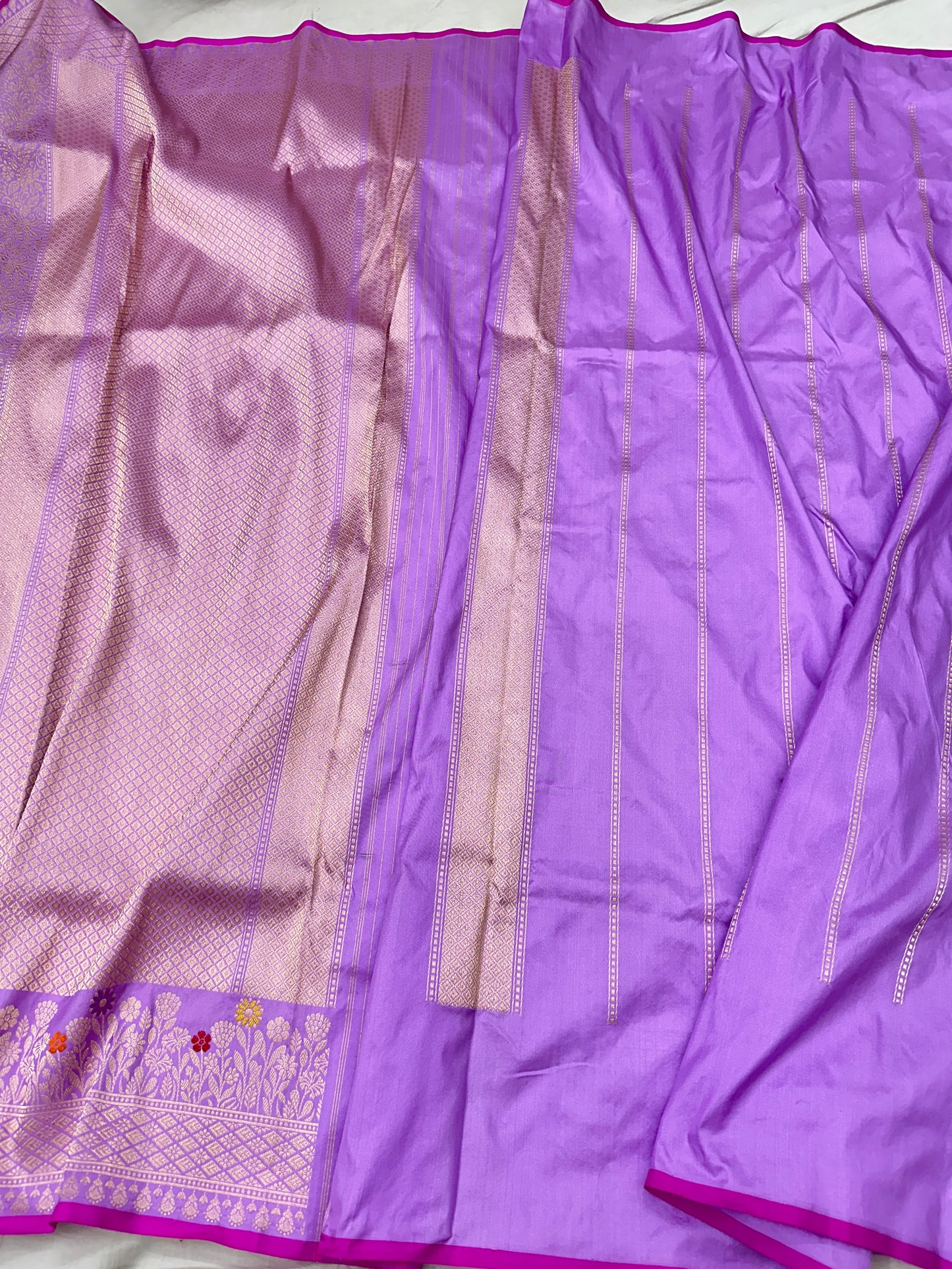 Lavender Skirt Pattern Designer Handloom Pure Banarasi Katan by Katan Silk Kadhwa weave Saree