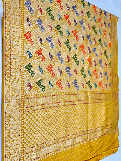 Yellow Pure Handloom Banarasi Katan by Katan Silk Kadhwa weave Saree