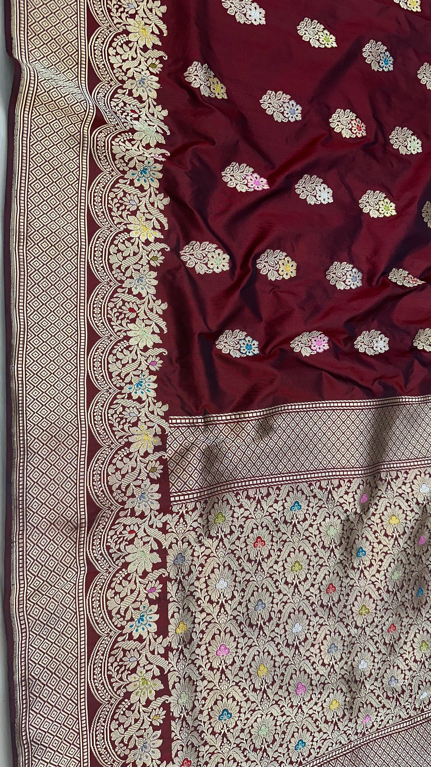 Maroon Designer Handloom Banarasi Katan by Katan Silk Saree