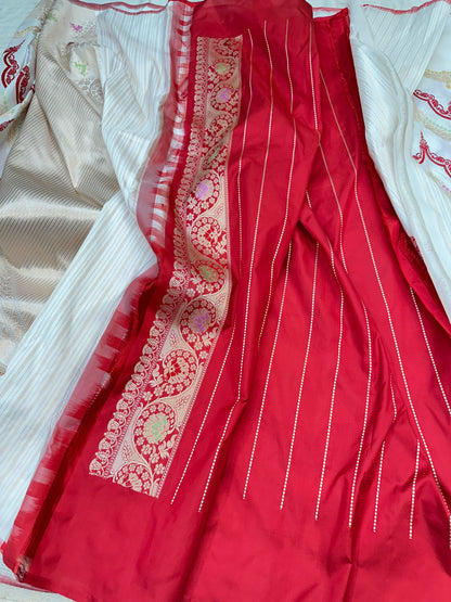 White jaal designer Pure Handloom Banarasi Katan by Katan Silk Kadhwa weave Saree