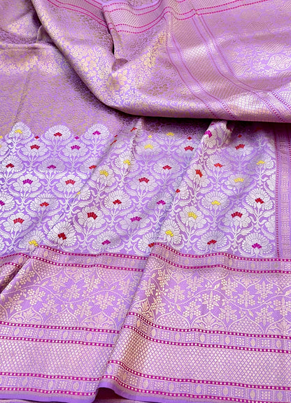 Lavender skirt Pattern Designer Handloom Banarasi Katan by Katan Silk Saree