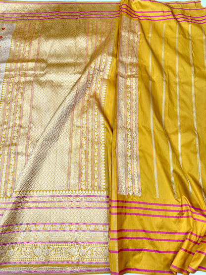 Mustard skirt Pattern Designer Handloom Banarasi Katan by Katan Silk Saree