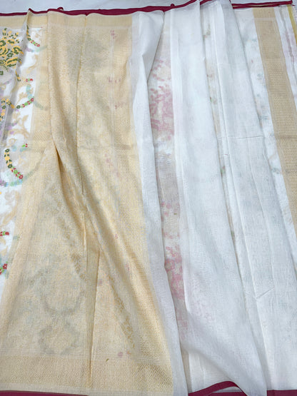 White Pure Banarasi Cotton Jamdani Cutwork weave Saree