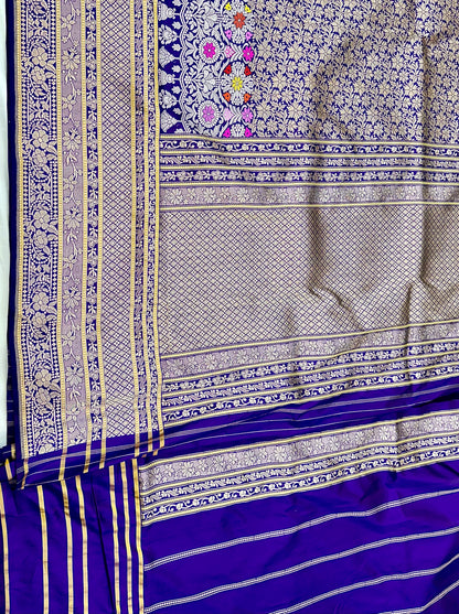 Purple Designer Handloom Pure Banarasi Katan by Katan Silk Kadhwa weave Saree
