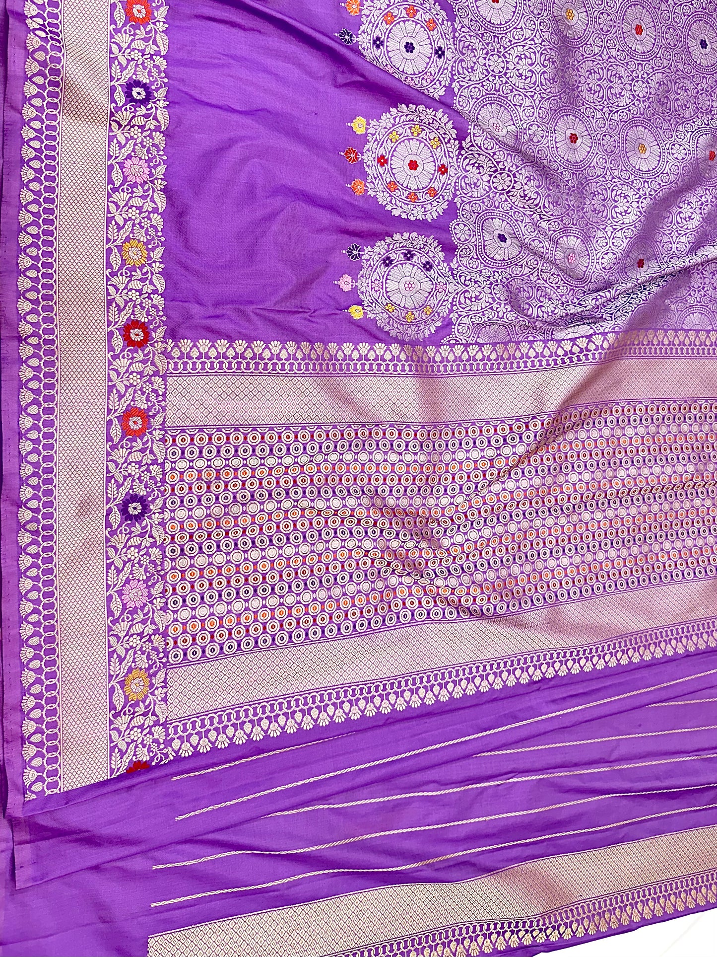 Lavender Designer Handloom Pure Banarasi Katan by Katan Silk Kadhwa weave Saree