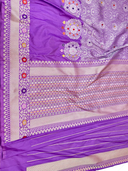 Lavender Designer Handloom Pure Banarasi Katan by Katan Silk Kadhwa weave Saree