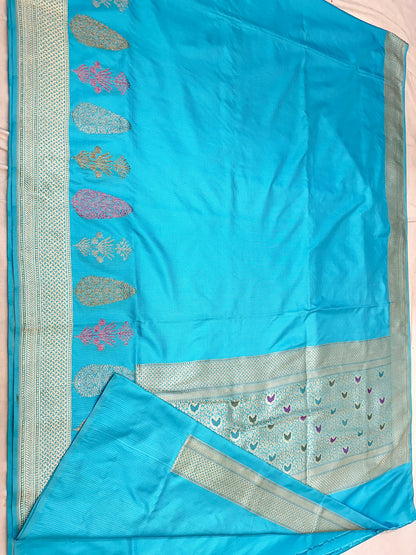 Sky Blue Pure Handloom Banarasi Katan by Katan Silk Ektara Kadhwa weave Saree