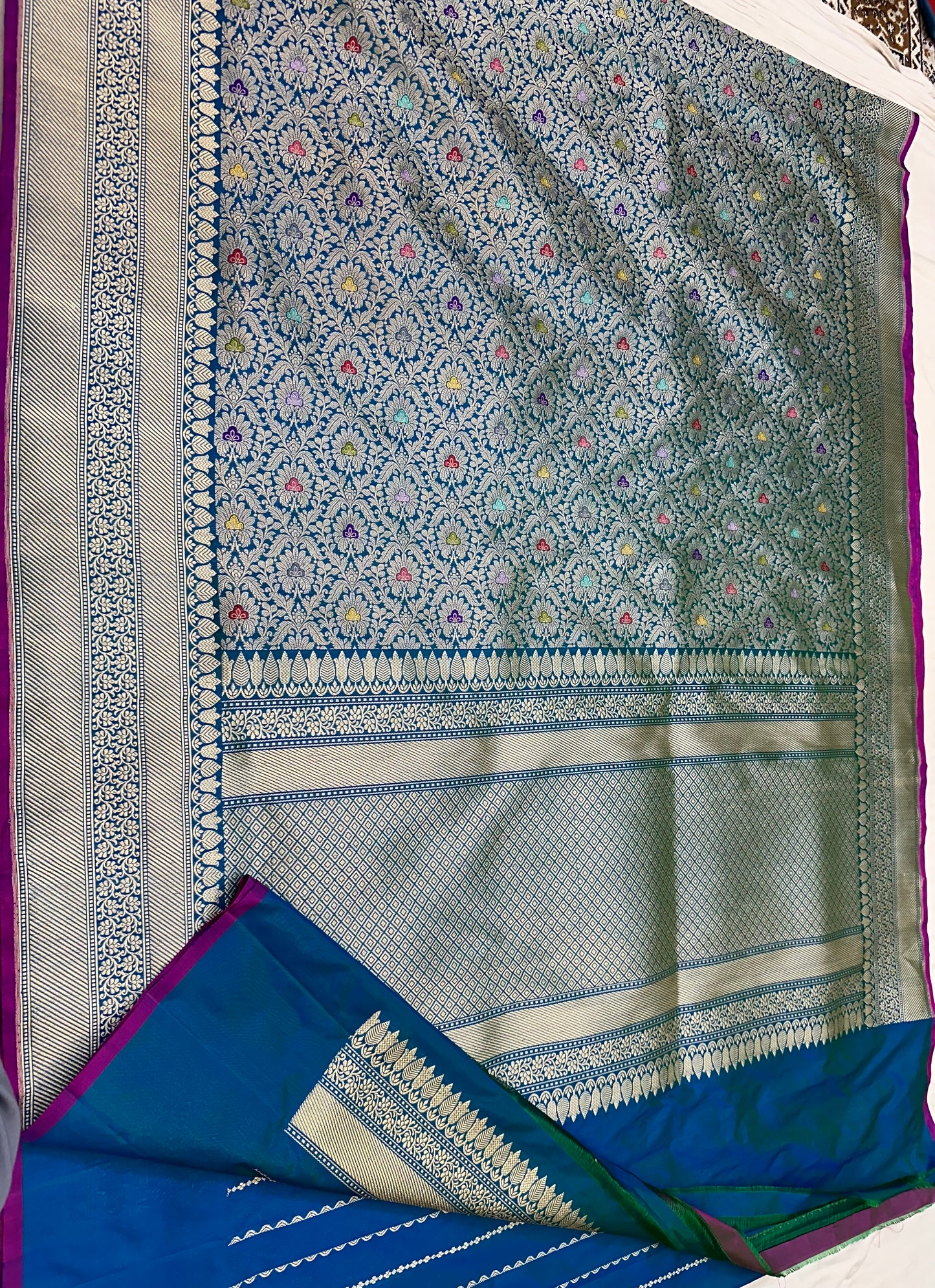 Peacock Green Designer Handloom Pure Banarasi Katan by Katan Silk Kadhwa weave Brocade Saree
