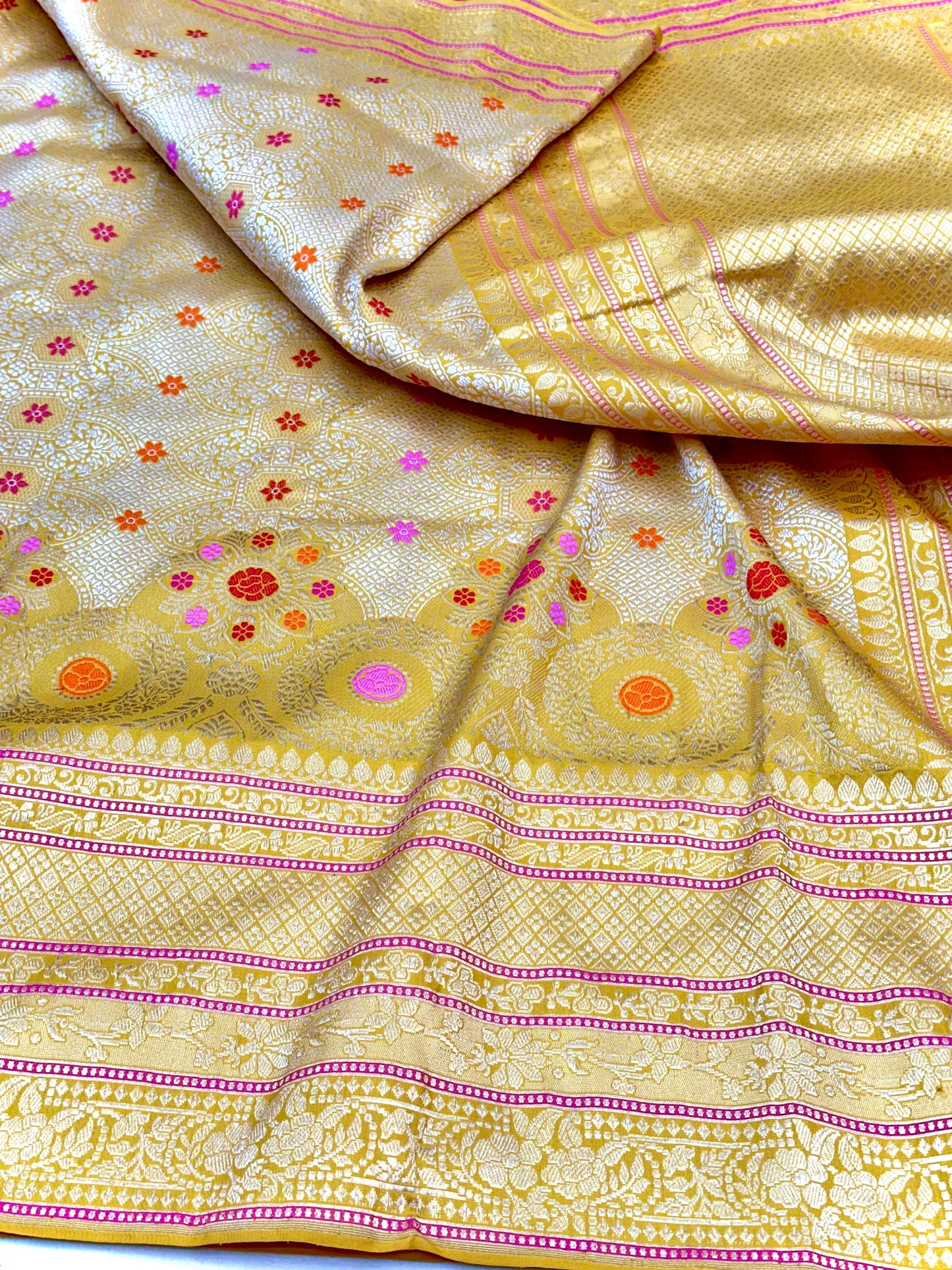 Mustard skirt Pattern Designer Handloom Banarasi Katan by Katan Silk Saree